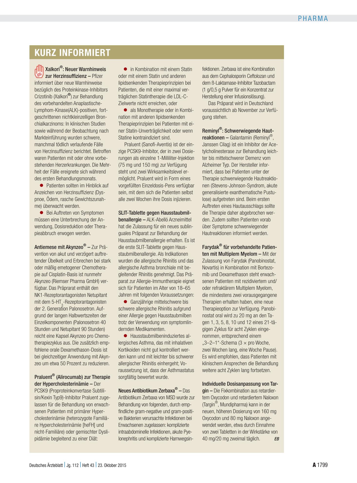Vorschauseite 1: Kurz informiert – Deutsches Ärzteblatt