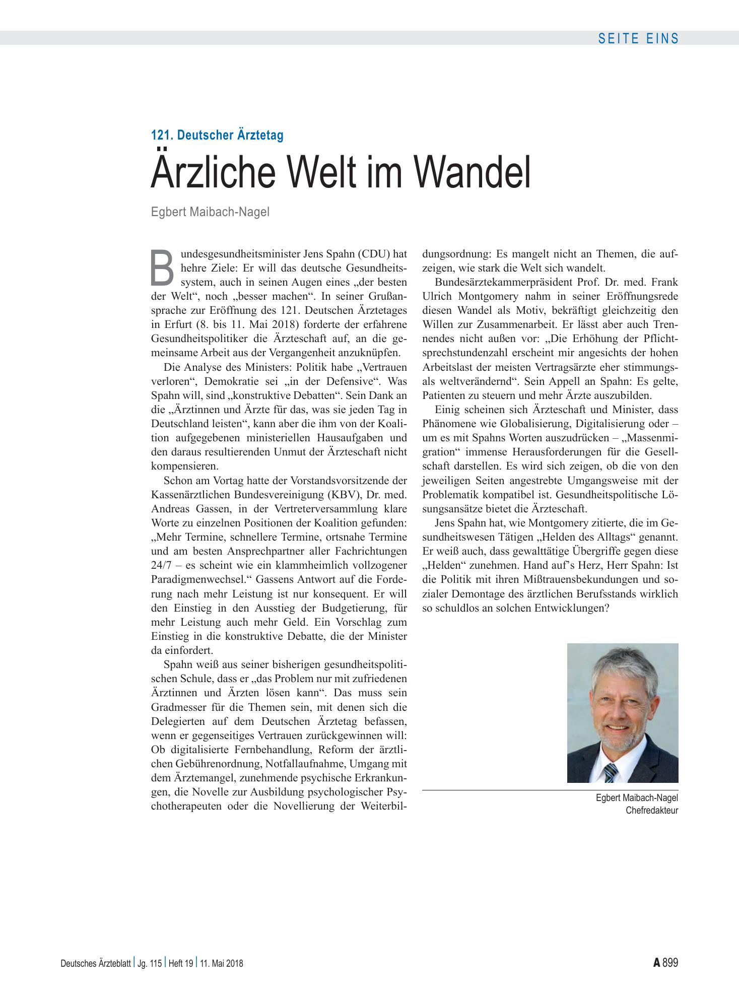 Vorschauseite 1: 121. Deutscher Ärztetag: Ärzliche Welt im Wandel – Deutsches Ärzteblatt