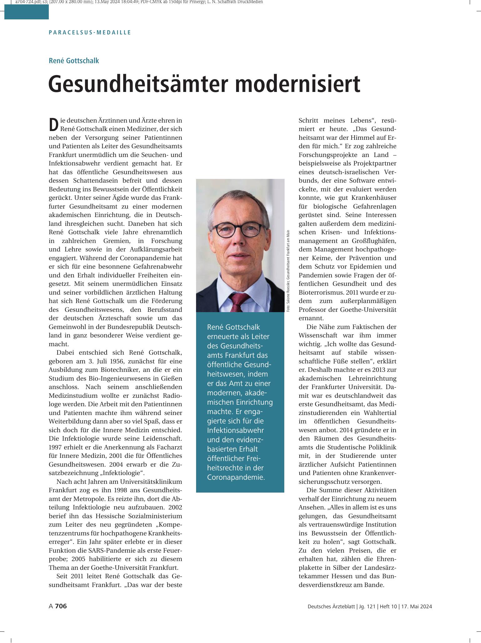 Vorschauseite 1: René Gottschalk: Gesundheitsämter modernisiert – Deutsches Ärzteblatt