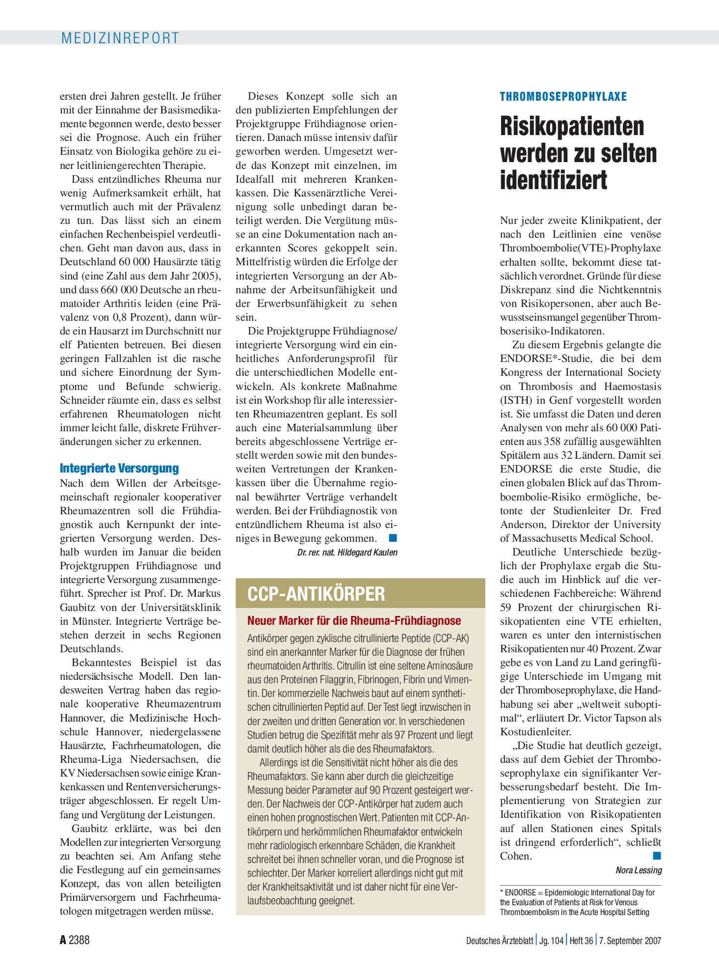 Vorschauseite 1: Thromboseprophylaxe: Risikopatienten werden zu selten identifiziert – Deutsches Ärzteblatt