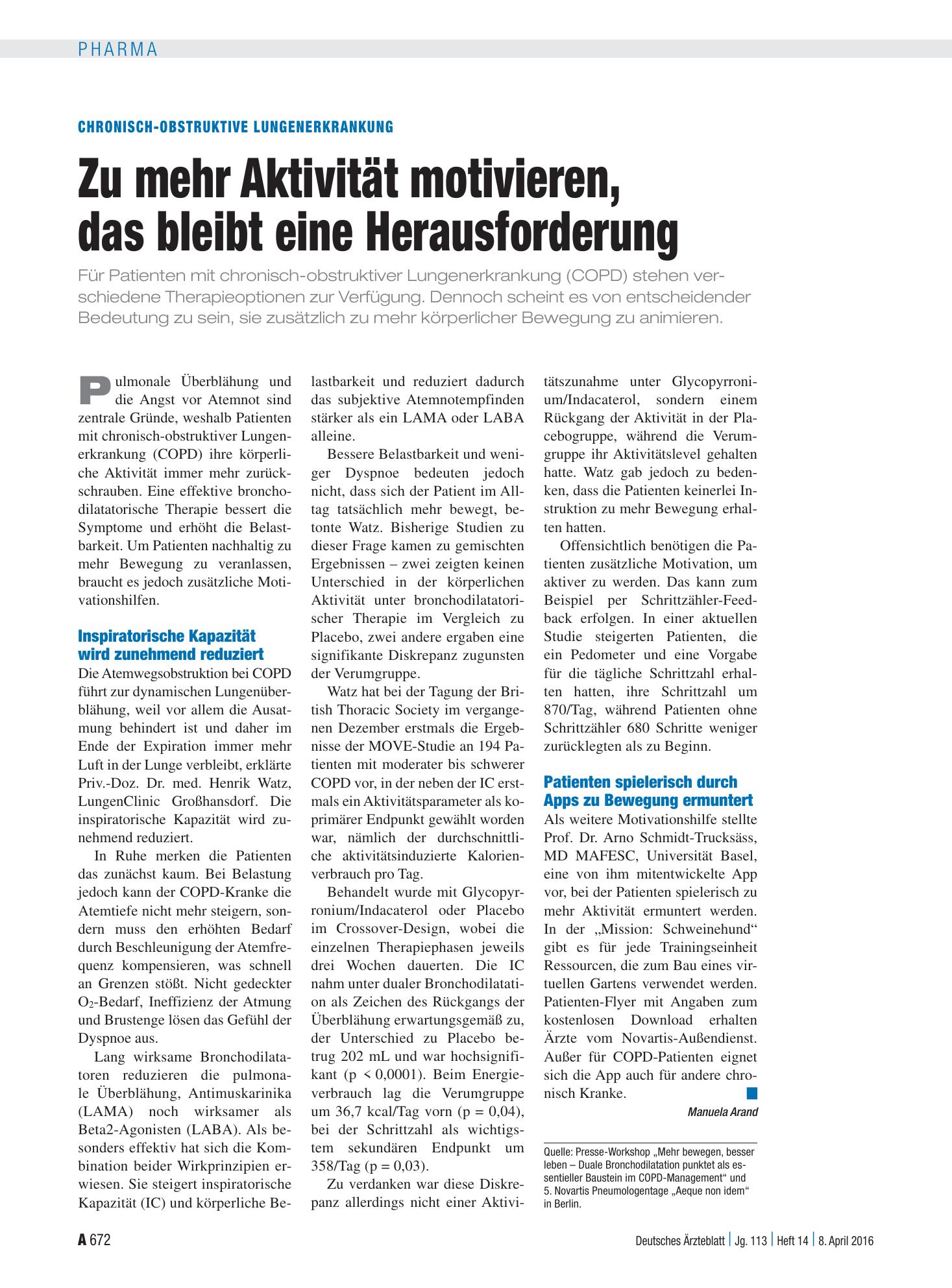 Vorschauseite 1: Chronisch-obstruktive Lungenerkrankung: Zu mehr Aktivität motivieren, das bleibt eine Herausforderung – Deutsches Ärzteblatt