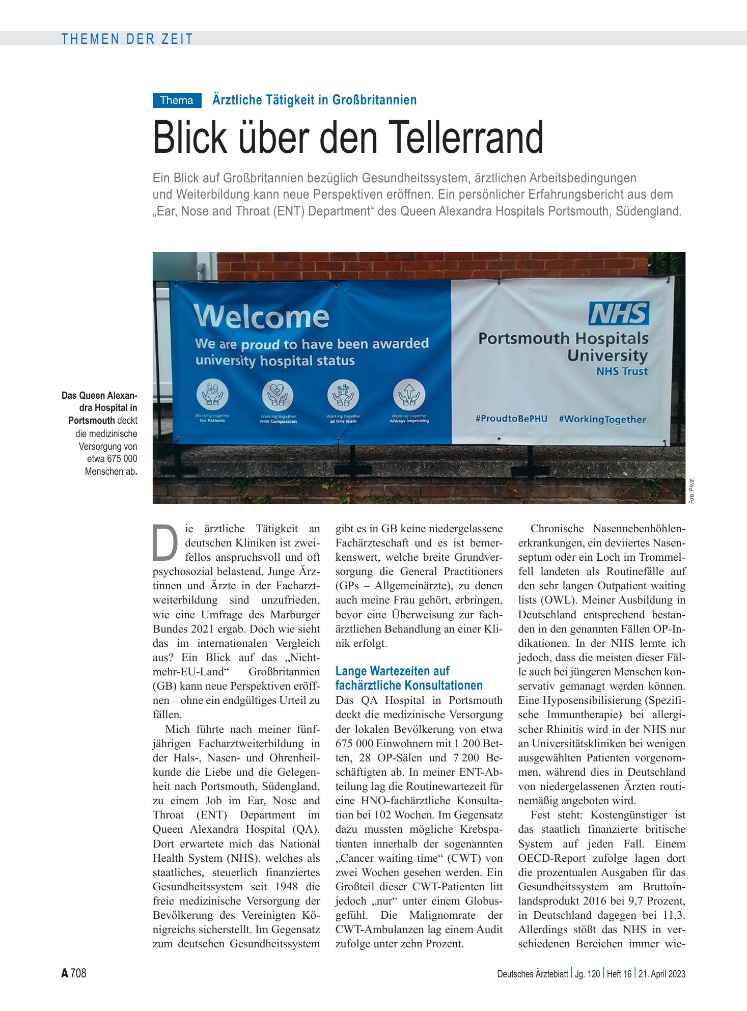 Vorschauseite 1: Ärztliche Tätigkeit in Großbritannien: Blick über den Tellerrand – Deutsches Ärzteblatt