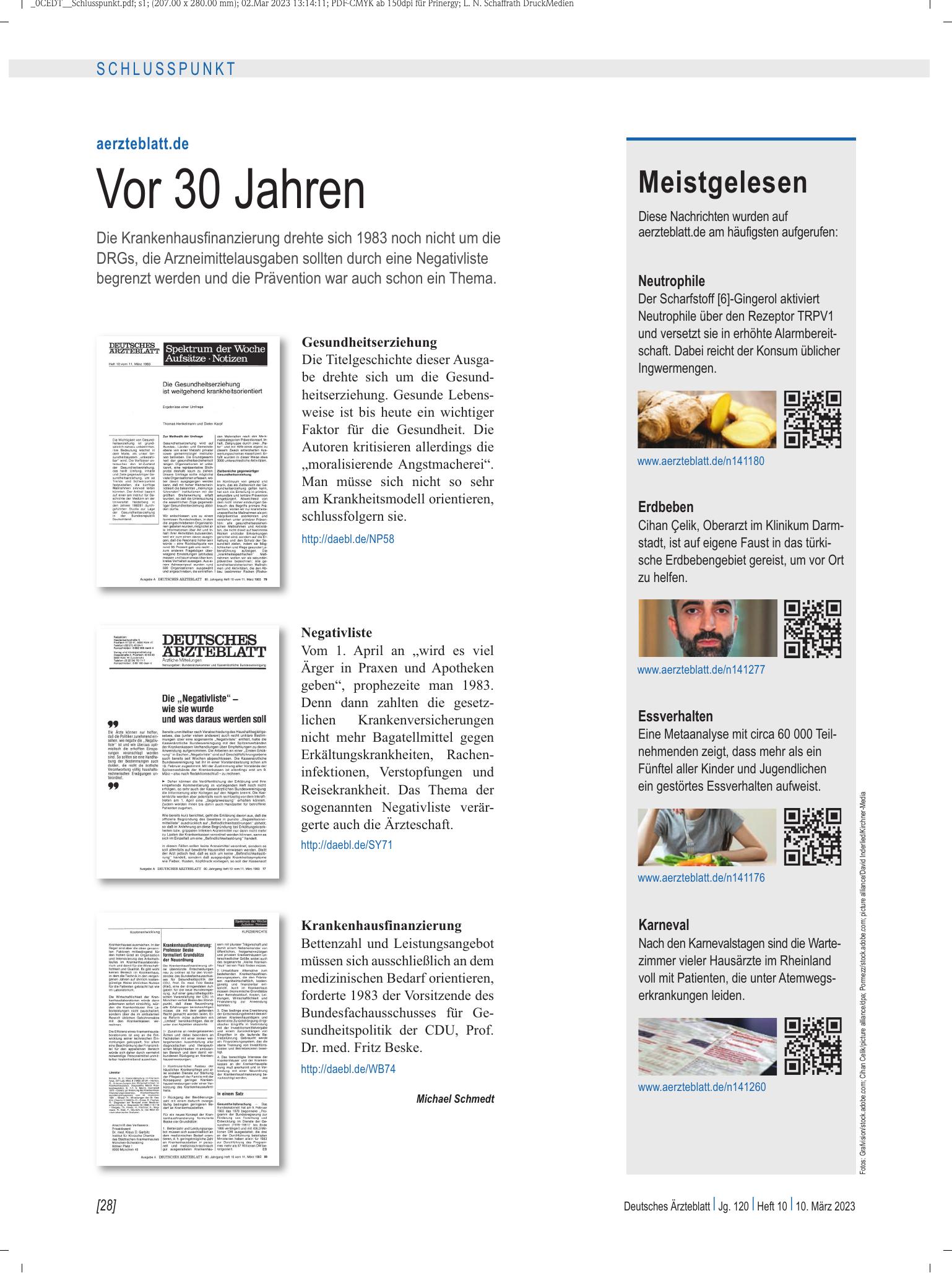 Vorschauseite 1: Meistgelesen – Deutsches Ärzteblatt