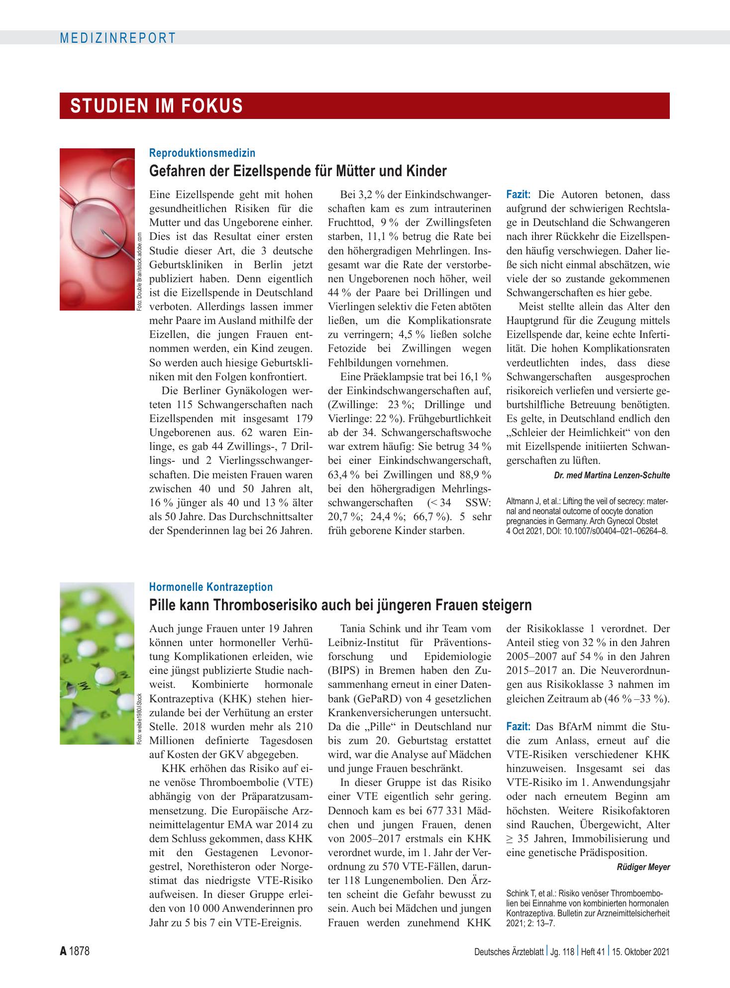 Vorschauseite 1: Reproduktionsmedizin: Gefahren der Eizellspende für Mütter und Kinder – Deutsches Ärzteblatt