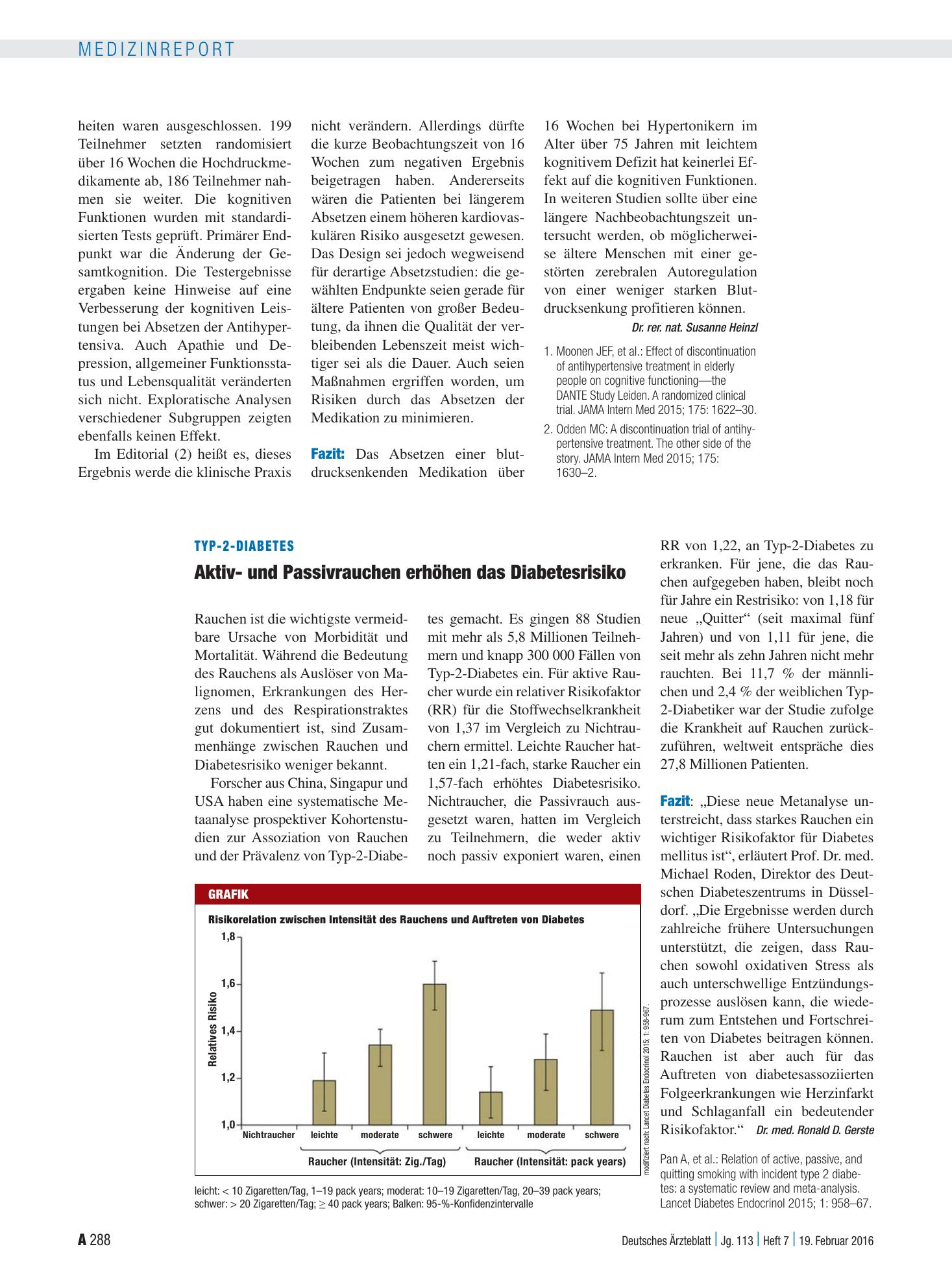 Vorschauseite 1: Typ-2-Diabetes: Aktiv- und Passivrauchen erhöhen das Diabetesrisiko – Deutsches Ärzteblatt