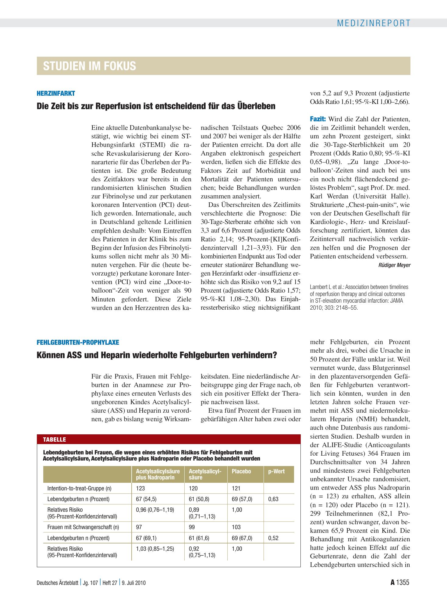 Vorschauseite 1: Herzinfarkt: Die Zeit bis zur Reperfusion ist entscheidend für das Überleben – Deutsches Ärzteblatt