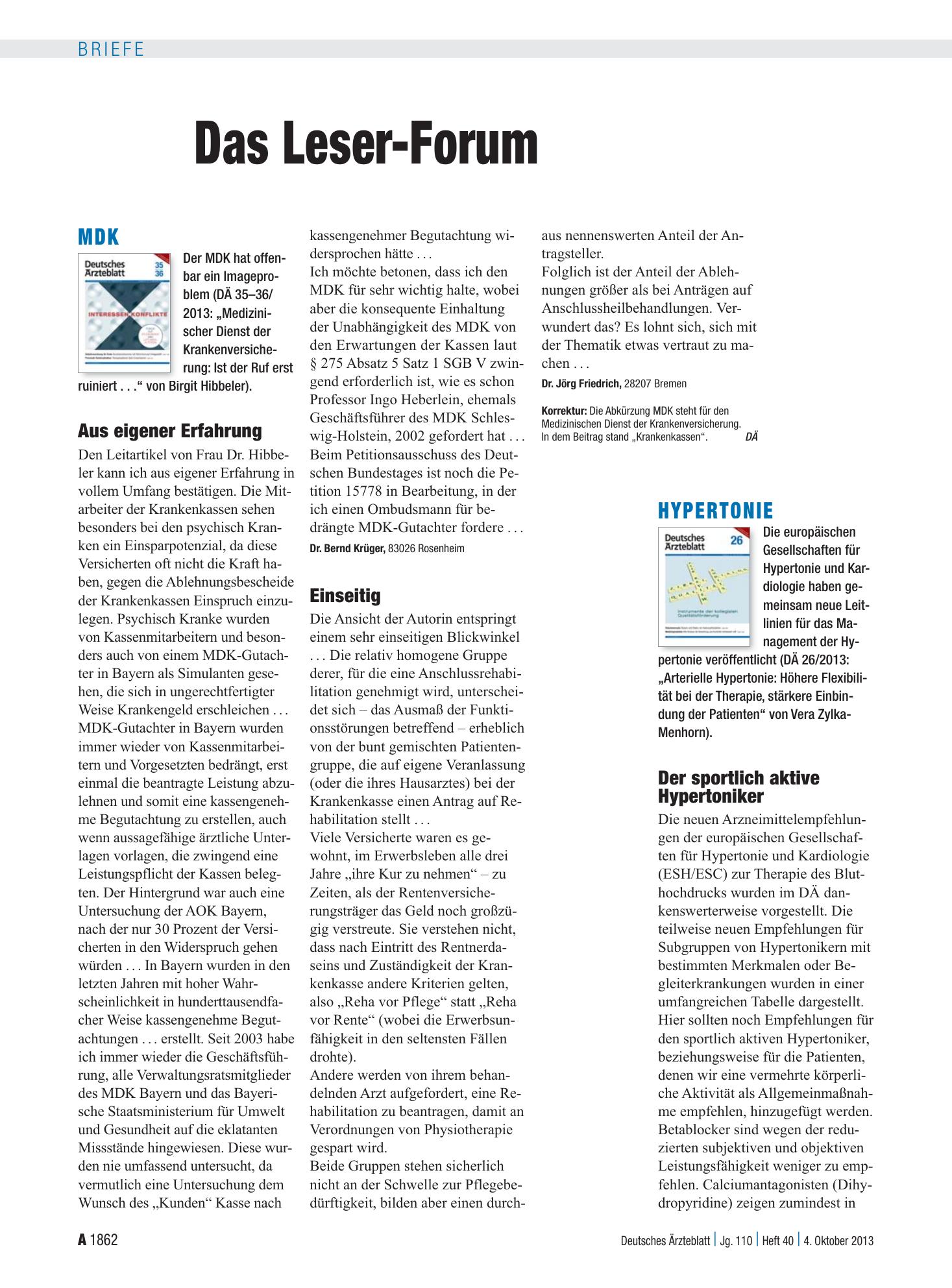 Vorschauseite 1: MDK: Einseitig – Deutsches Ärzteblatt