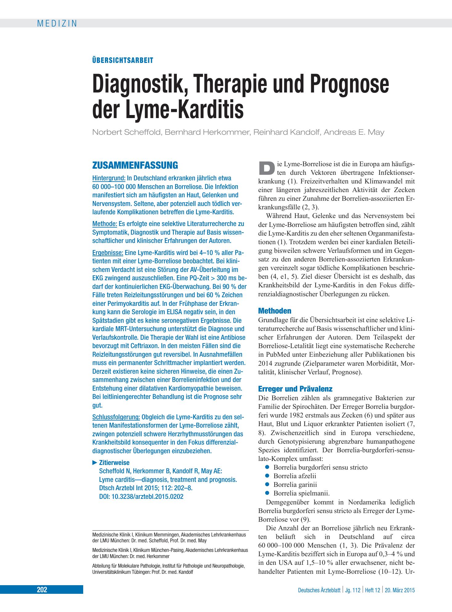 Vorschauseite 1: Diagnostik, Therapie und Prognose der Lyme-Karditis – Deutsches Ärzteblatt