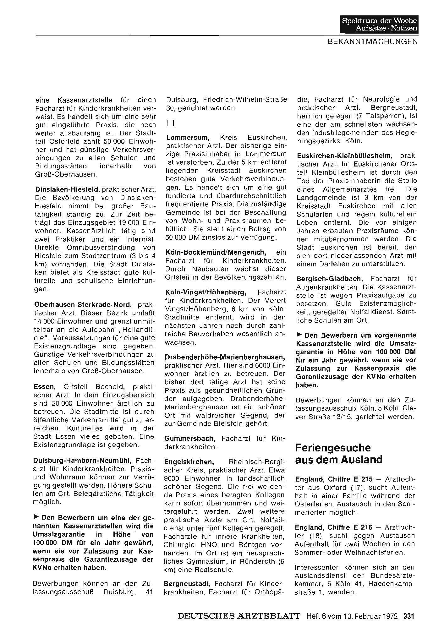 Vorschauseite 1: Feriengesuche aus dem Ausland