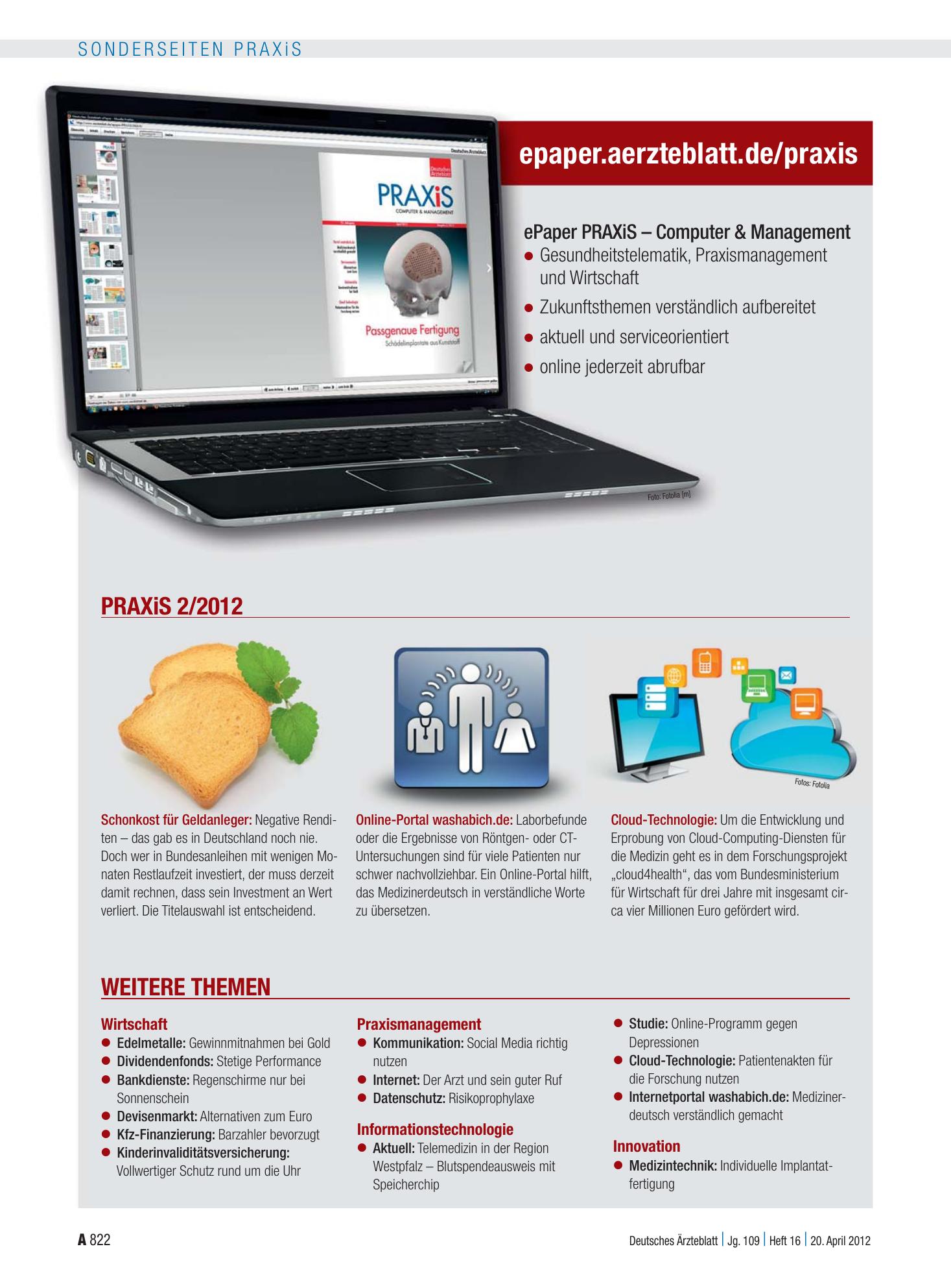 Vorschauseite 1: ePaper PRAXiS – Computer & Management – Deutsches Ärzteblatt