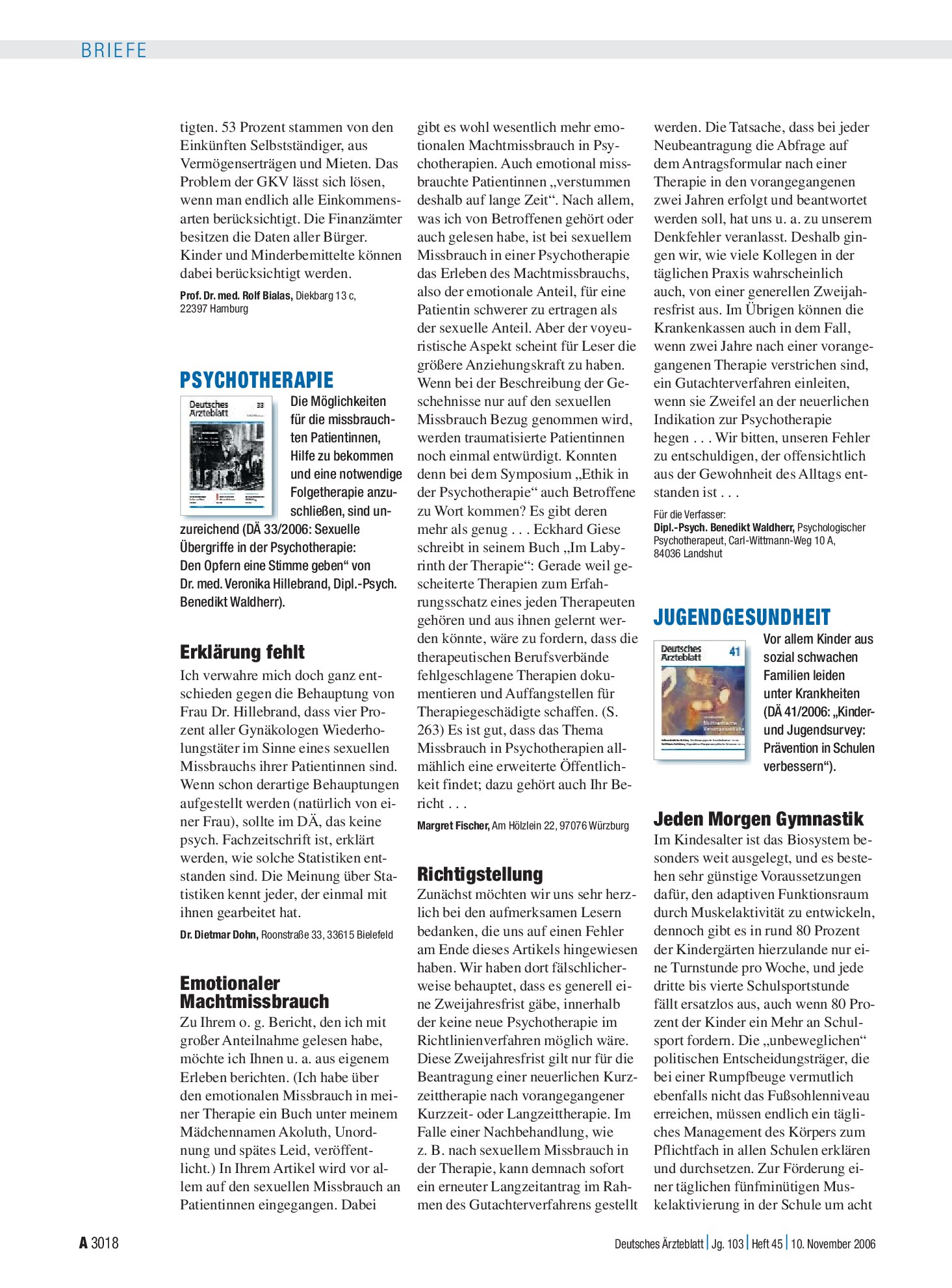 Vorschauseite 1: Psychotherapie: Erklärung fehlt – Deutsches Ärzteblatt