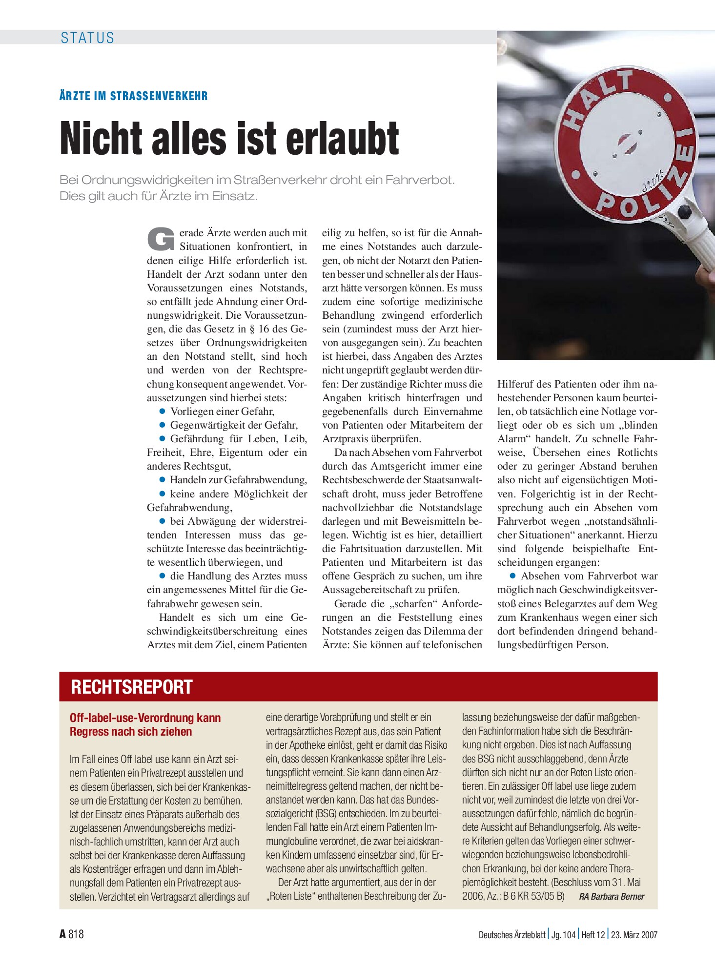Vorschauseite 1: Off-label-use-Verordnung kann: Regress nach sich ziehen – Deutsches Ärzteblatt
