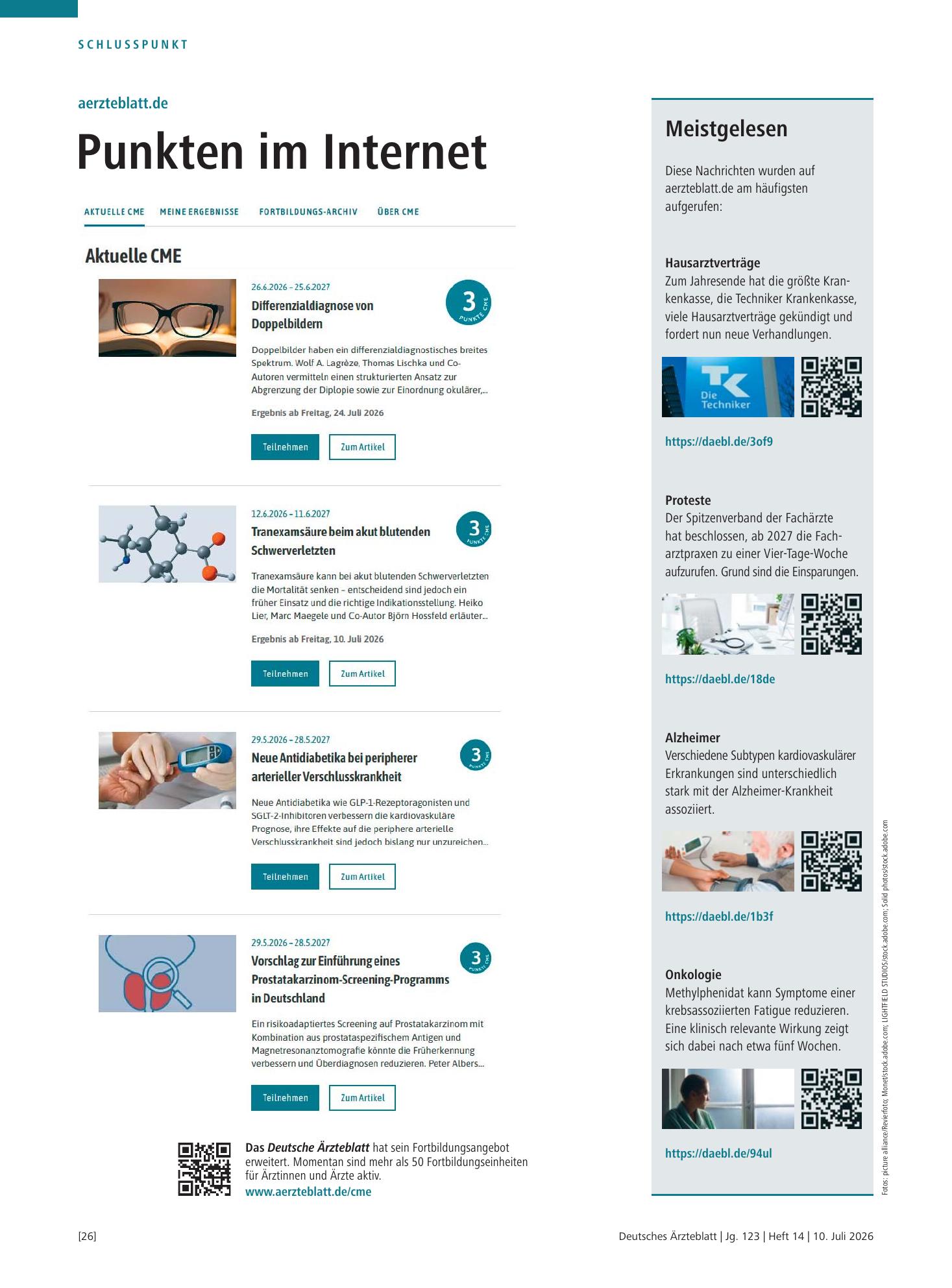 Vorschauseite 1: Meistgelesen – Deutsches Ärzteblatt
