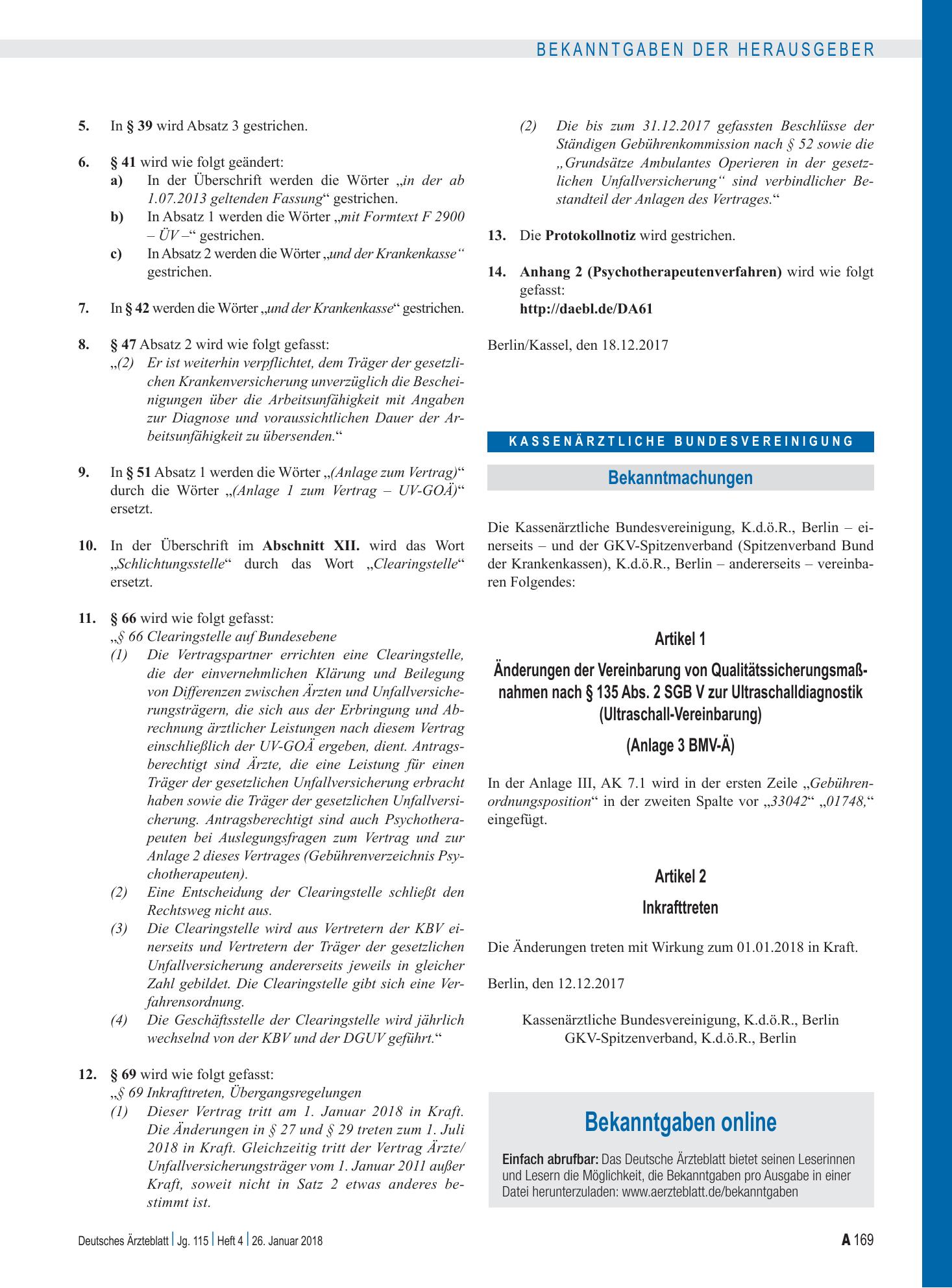 Vorschauseite 1: Bekanntgaben online – Deutsches Ärzteblatt