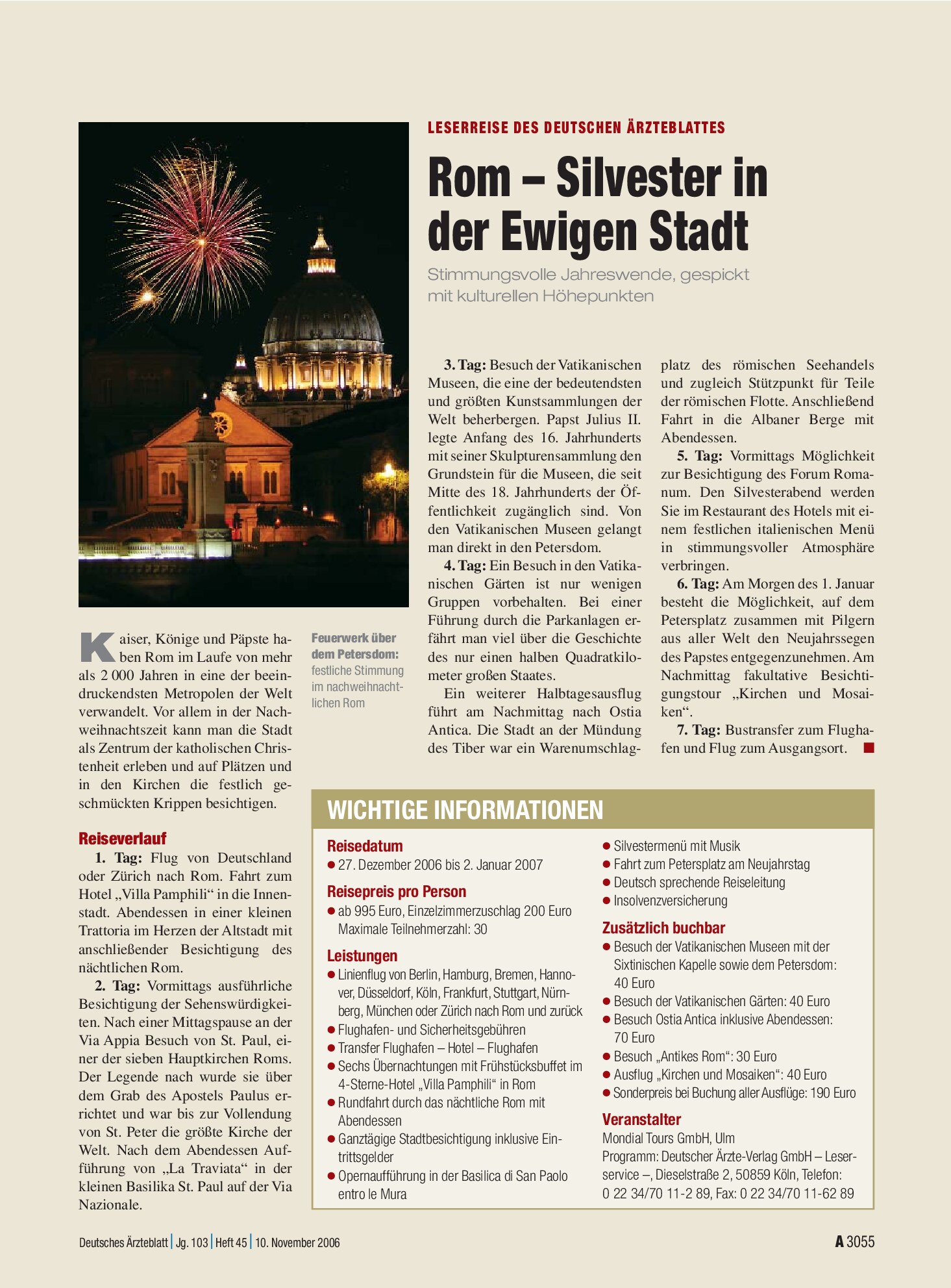 Vorschauseite 1: Leserreise des Deutschen Ärzteblattes: Rom – Silvester in der Ewigen Stadt – Deutsches Ärzteblatt