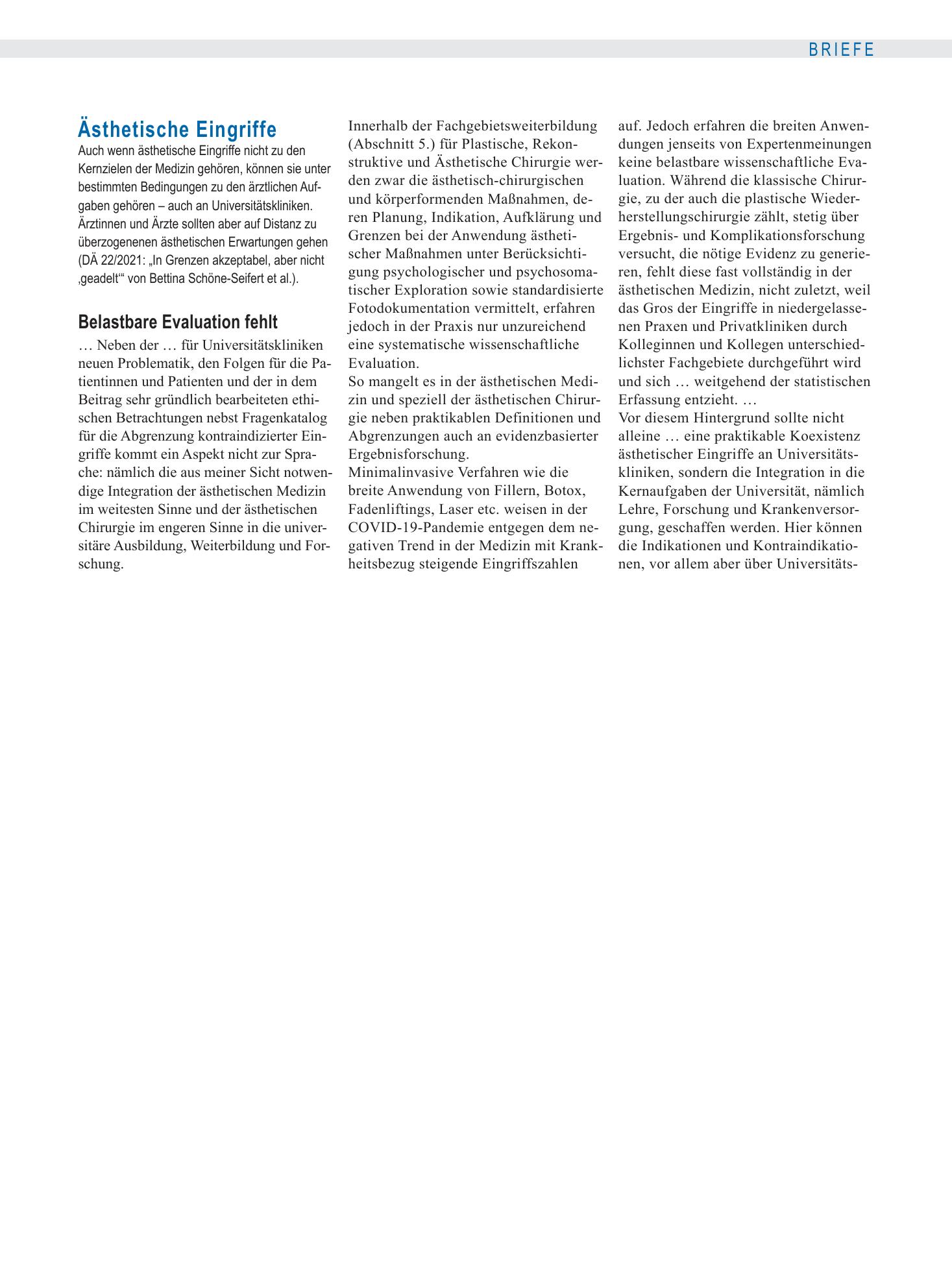 Vorschauseite 1: Ästhetische Eingriffe: Belastbare Evaluation fehlt – Deutsches Ärzteblatt