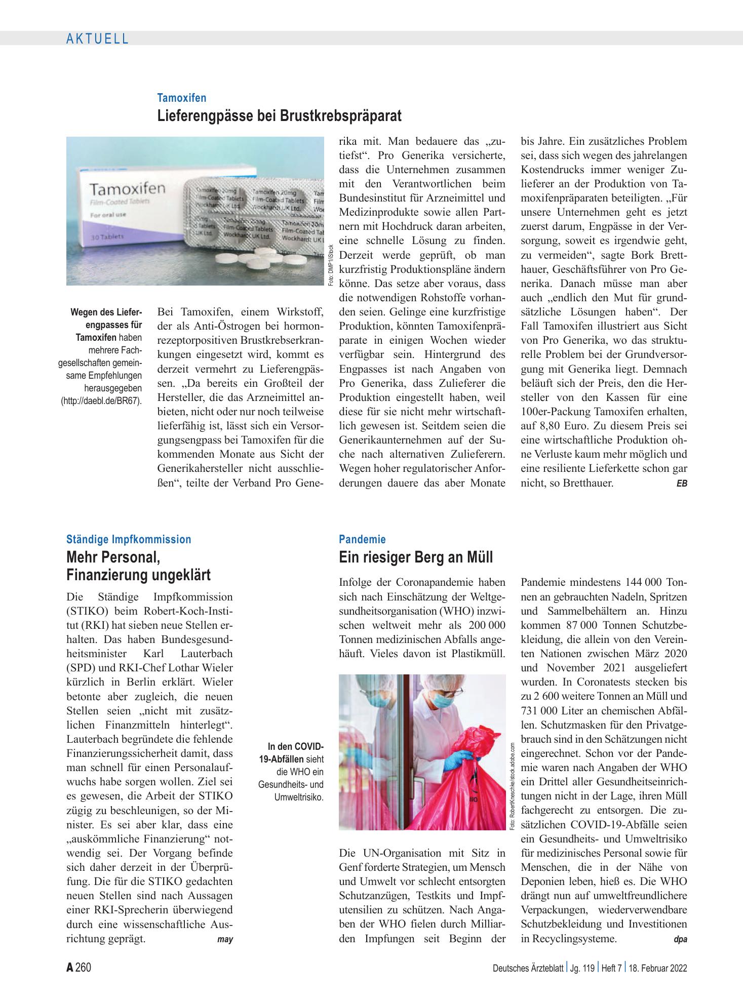 Vorschauseite 1: Pandemie: Ein riesiger Berg an Müll – Deutsches Ärzteblatt