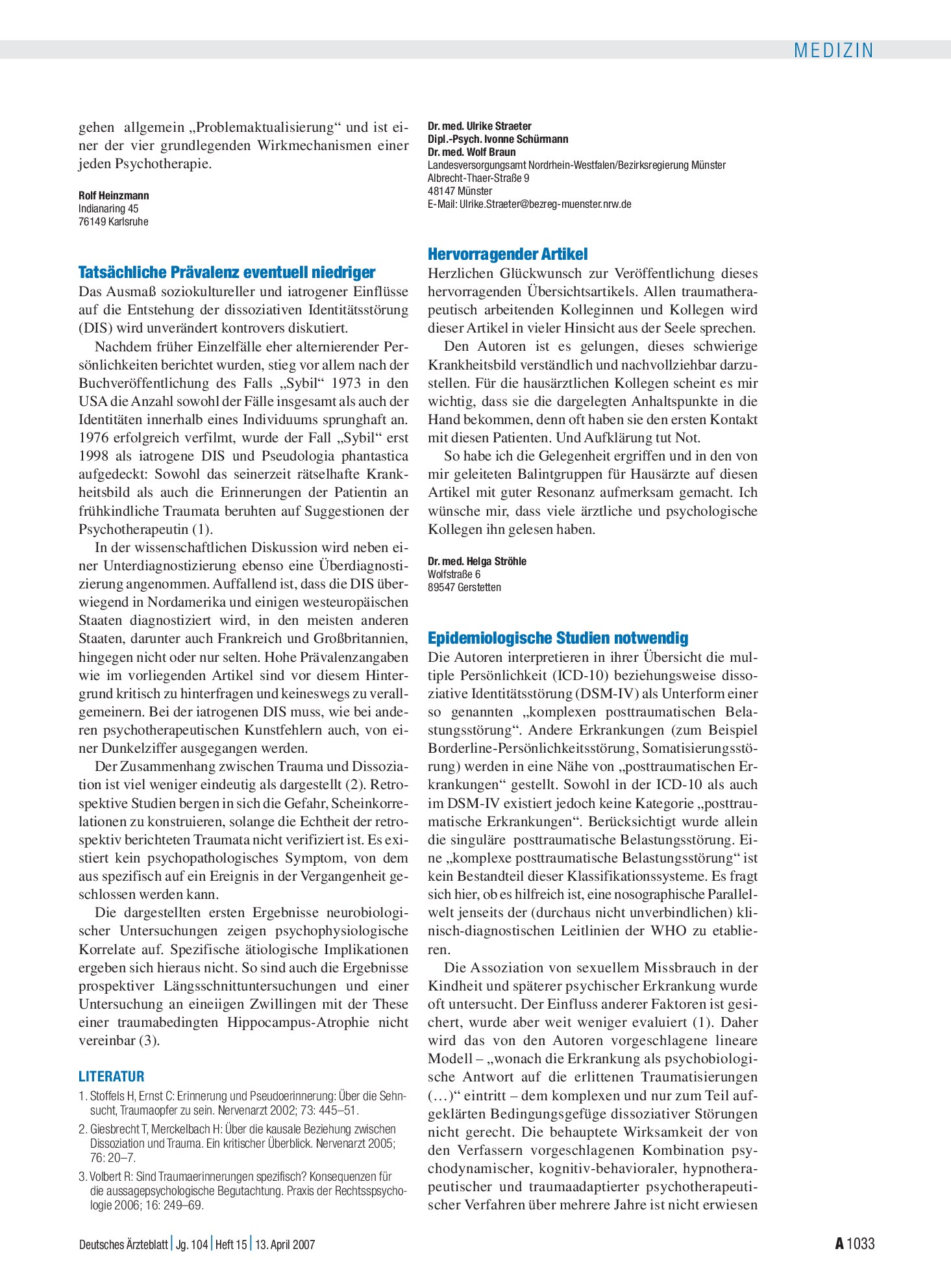 Vorschauseite 1: Die dissoziative Identitätsstörung – häufig fehldiagnostiziert: Hervorragender Artikel – Deutsches Ärzteblatt