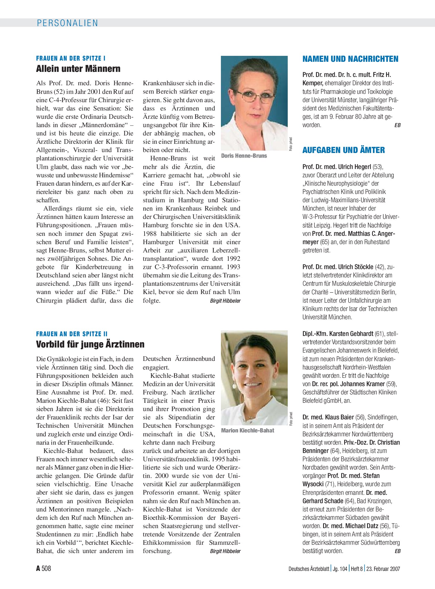 Vorschauseite 1: Frauen an der Spitze II: Vorbild für junge Ärztinnen – Deutsches Ärzteblatt