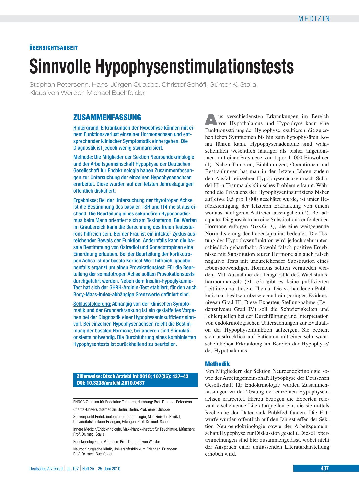Vorschauseite 1: Sinnvolle Hypophysenstimulationstests – Deutsches Ärzteblatt