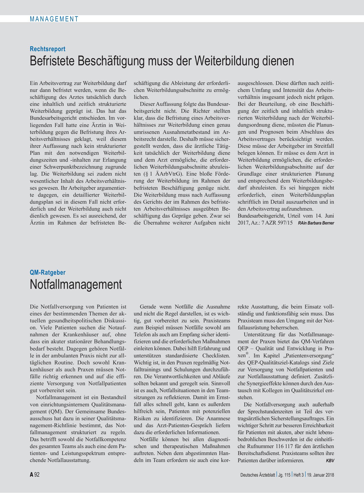 Vorschauseite 1: QM-Ratgeber: Notfallmanagement – Deutsches Ärzteblatt