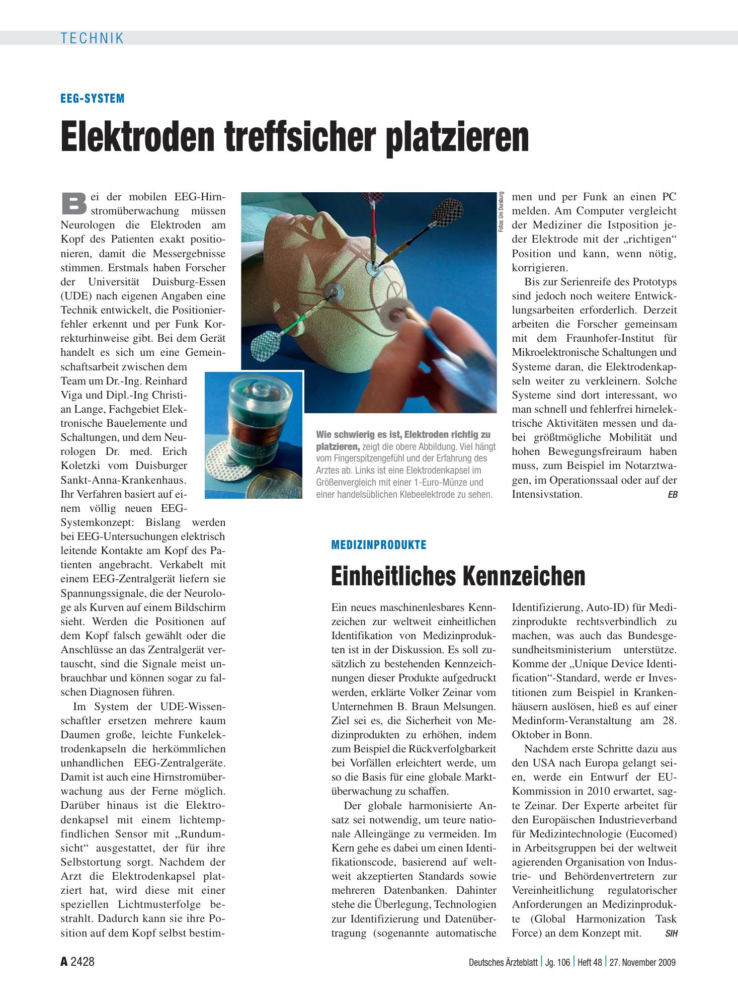 Vorschauseite 1: Medizinprodukte: Einheitliches Kennzeichen – Deutsches Ärzteblatt