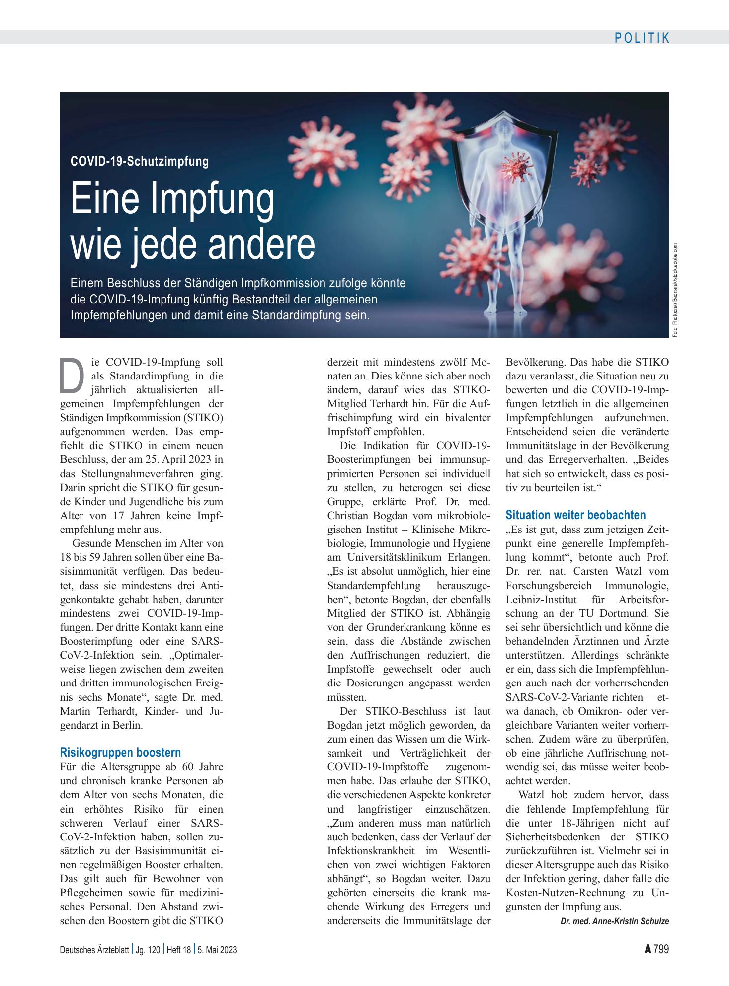Vorschauseite 1: COVID-19-Schutzimpfung: Eine Impfung wie jede andere – Deutsches Ärzteblatt