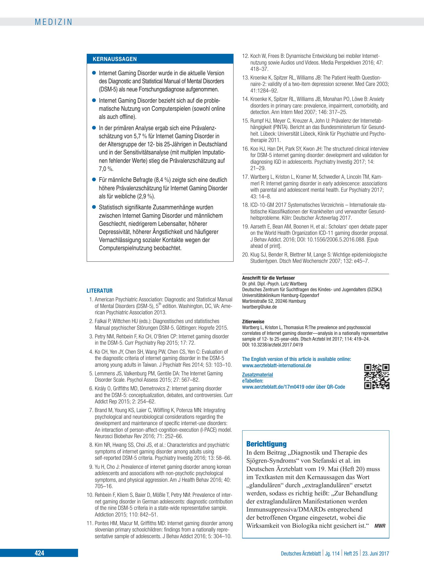 Vorschauseite 1: Berichtigung – Deutsches Ärzteblatt