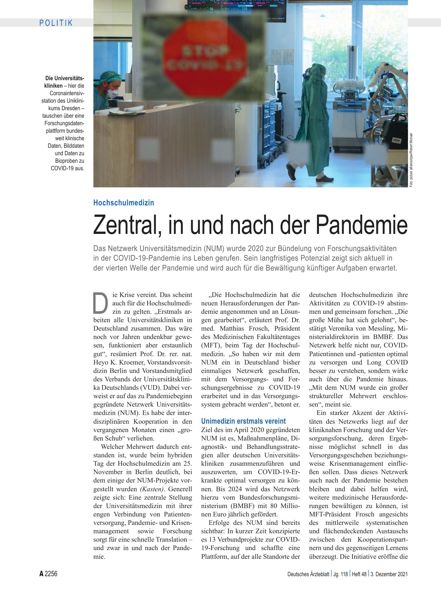 Vorschauseite 1: Hochschulmedizin: Zentral, in und nach der Pandemie – Deutsches Ärzteblatt