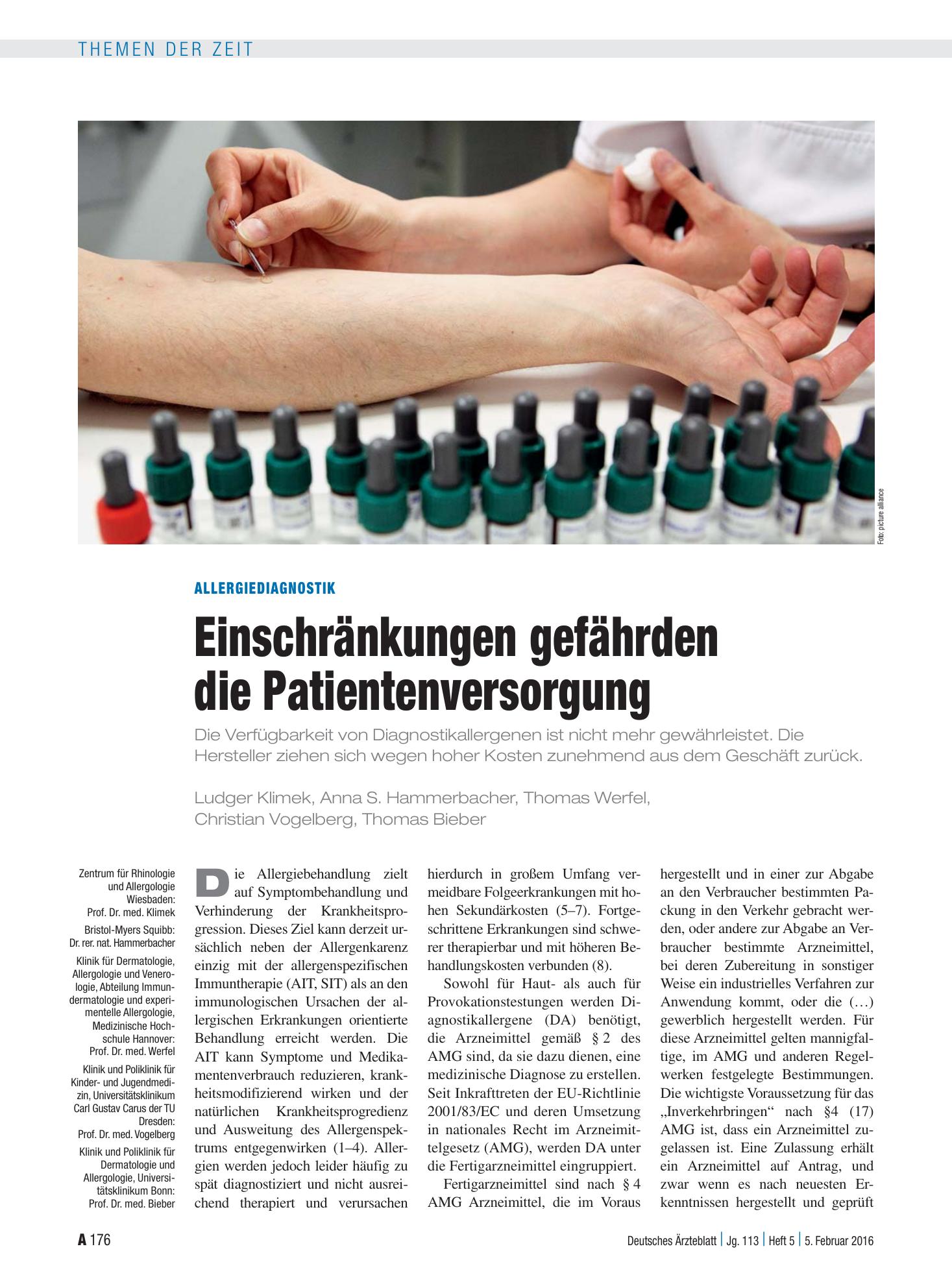 Vorschauseite 1: Allergiediagnostik: Einschränkungen gefährden die Patientenversorgung – Deutsches Ärzteblatt