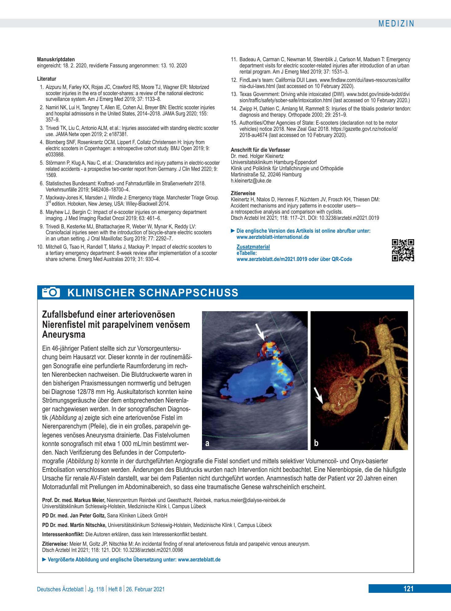 Vorschauseite 1: Zufallsbefund einer arteriovenösen Nierenfistel mit parapelvinem venösem Aneurysma – Deutsches Ärzteblatt