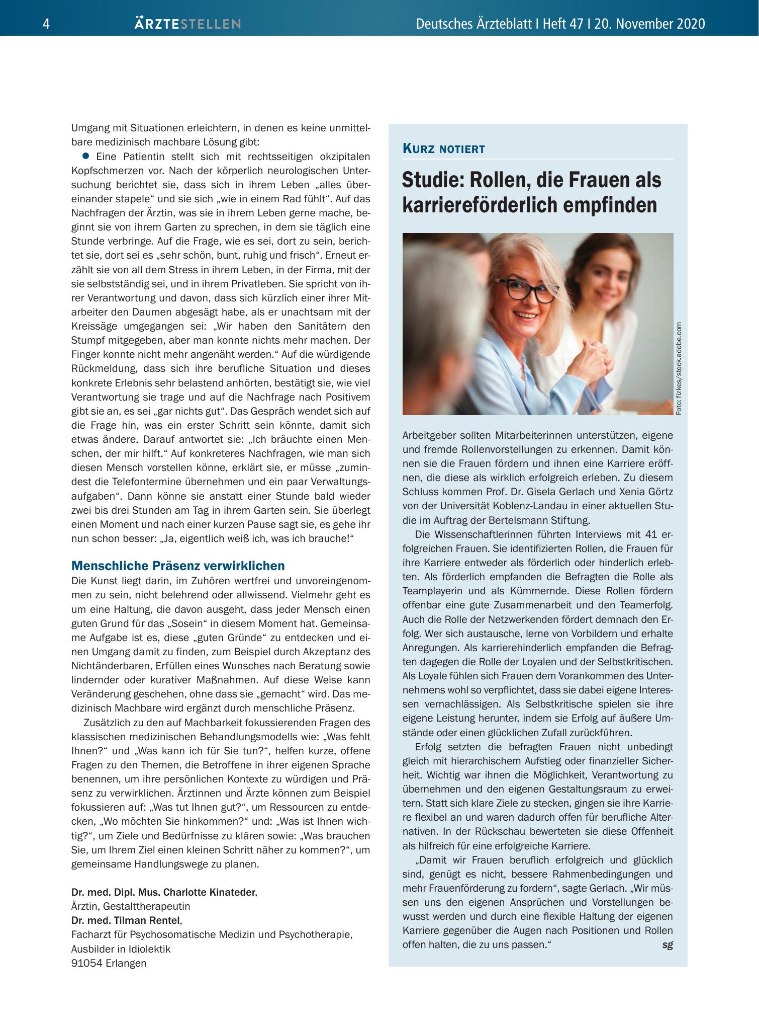 Vorschauseite 1: Studie: Rollen, die Frauen als karriereförderlich empfinden – Deutsches Ärzteblatt