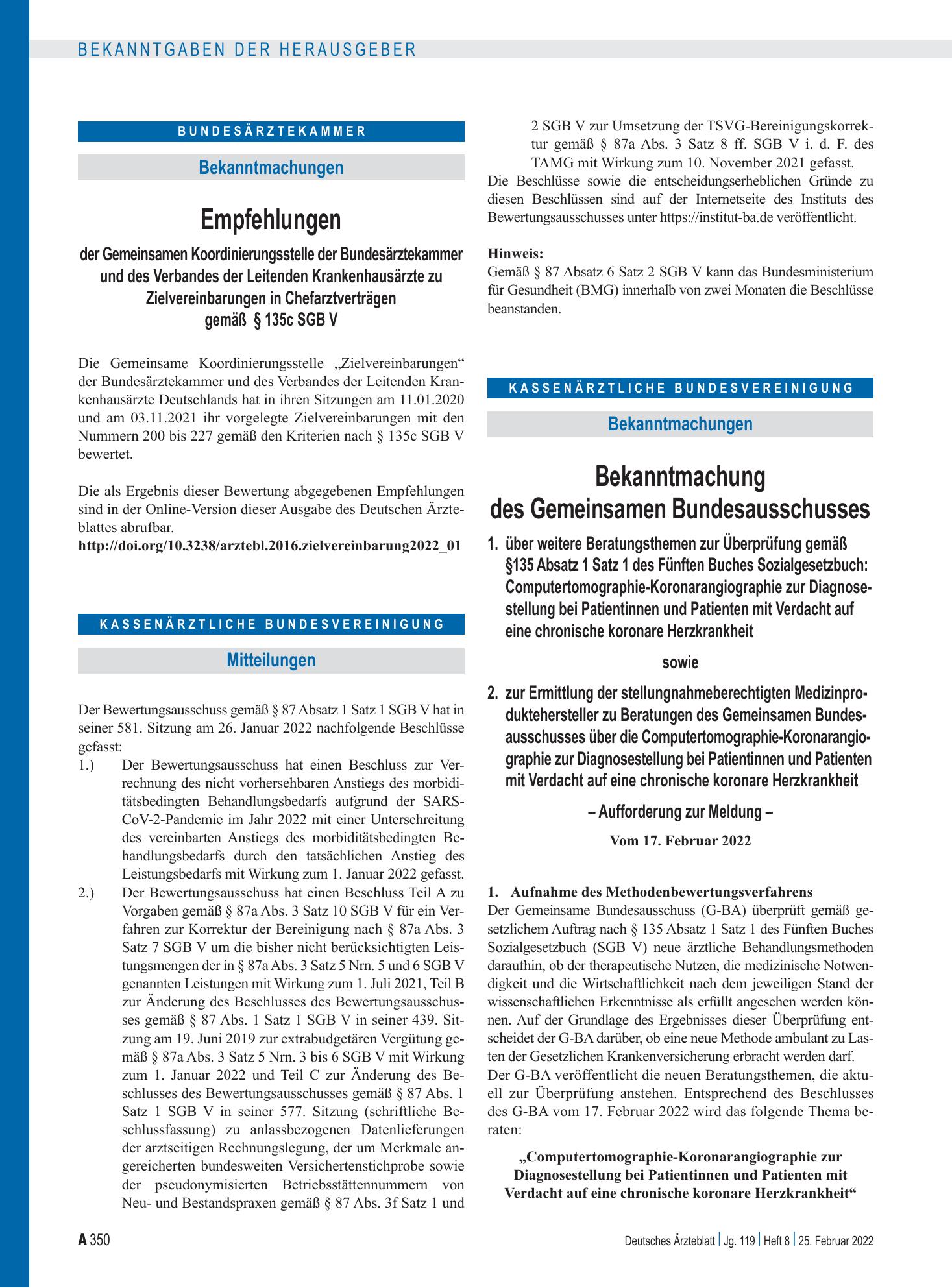 Vorschauseite 1: Mitteilungen – Deutsches Ärzteblatt