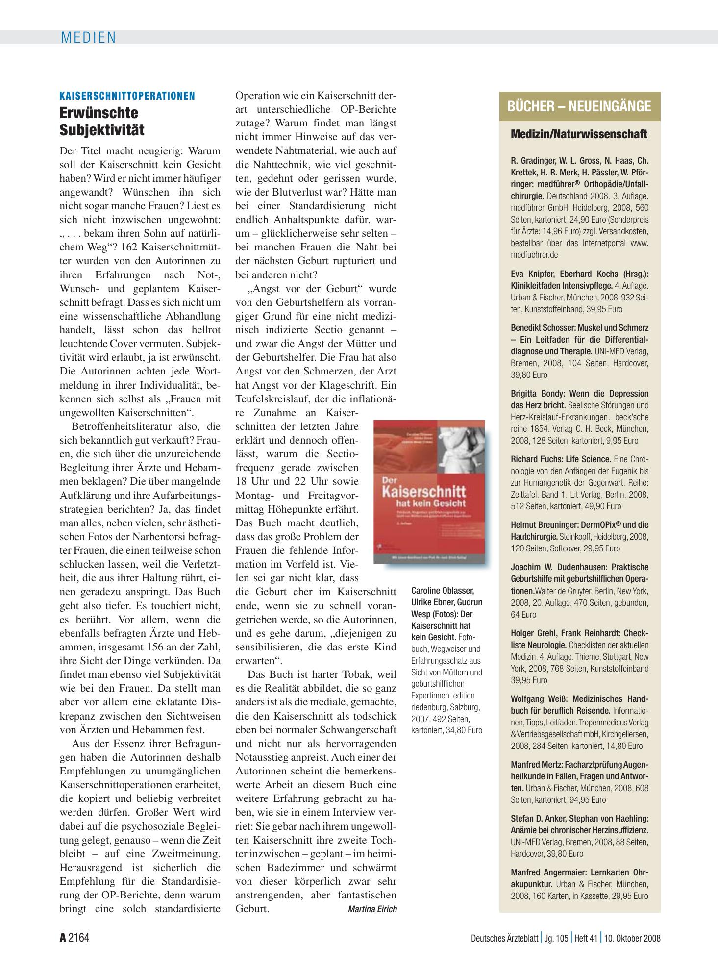 Vorschauseite 1: Neueingänge: Medizin/Naturwissenschaft – Deutsches Ärzteblatt