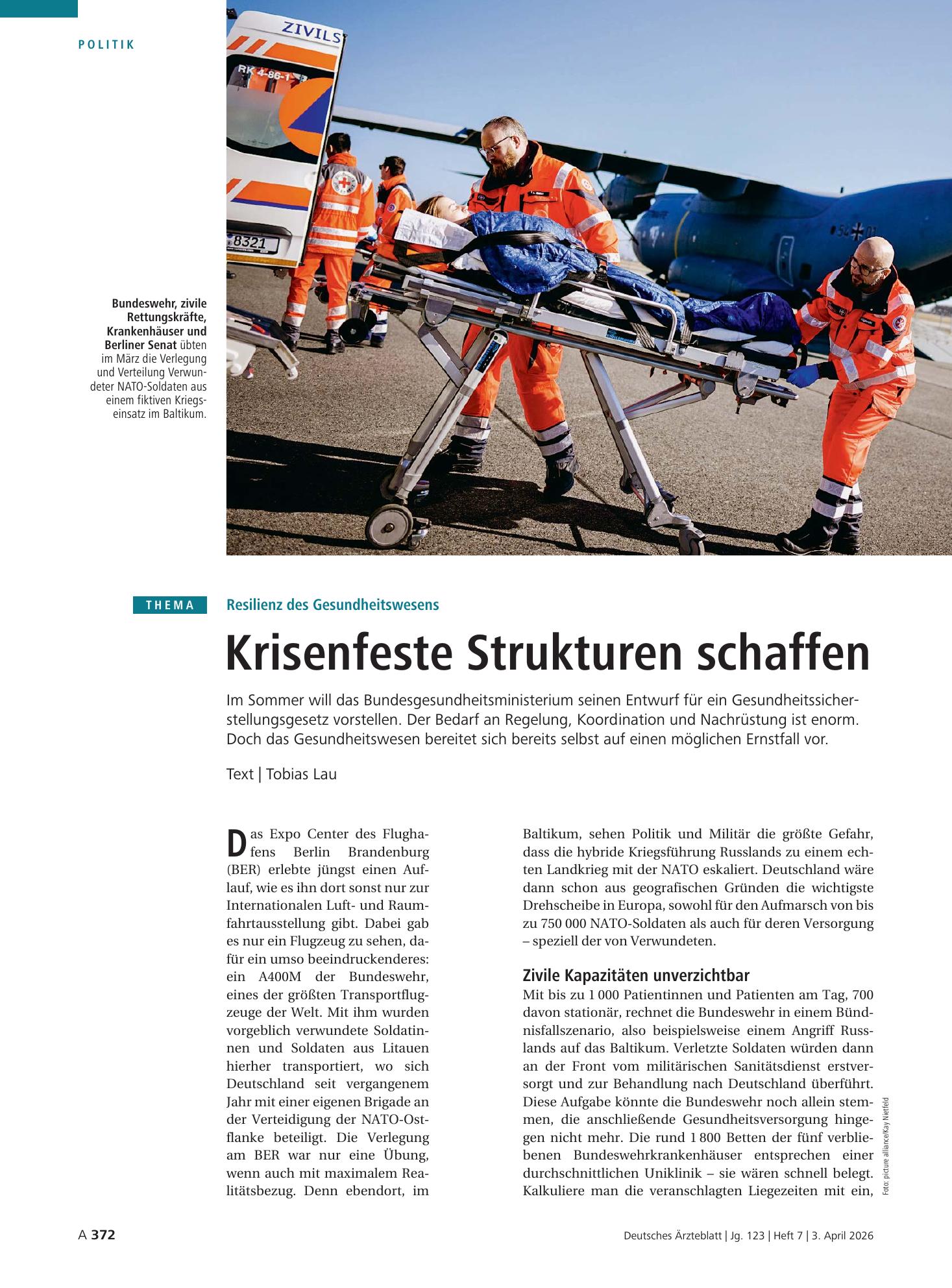 Vorschauseite 1: Resilienz des Gesundheitswesens: Krisenfeste Strukturen schaffen – Deutsches Ärzteblatt