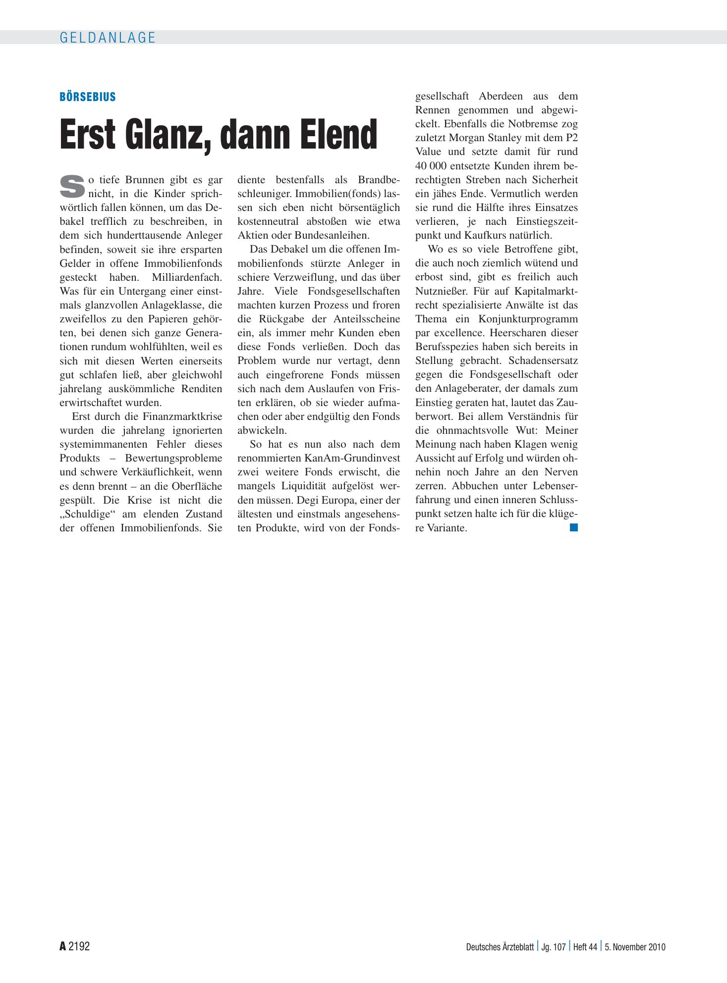 Vorschauseite 1: Börsebius: Erst Glanz, dann Elend – Deutsches Ärzteblatt
