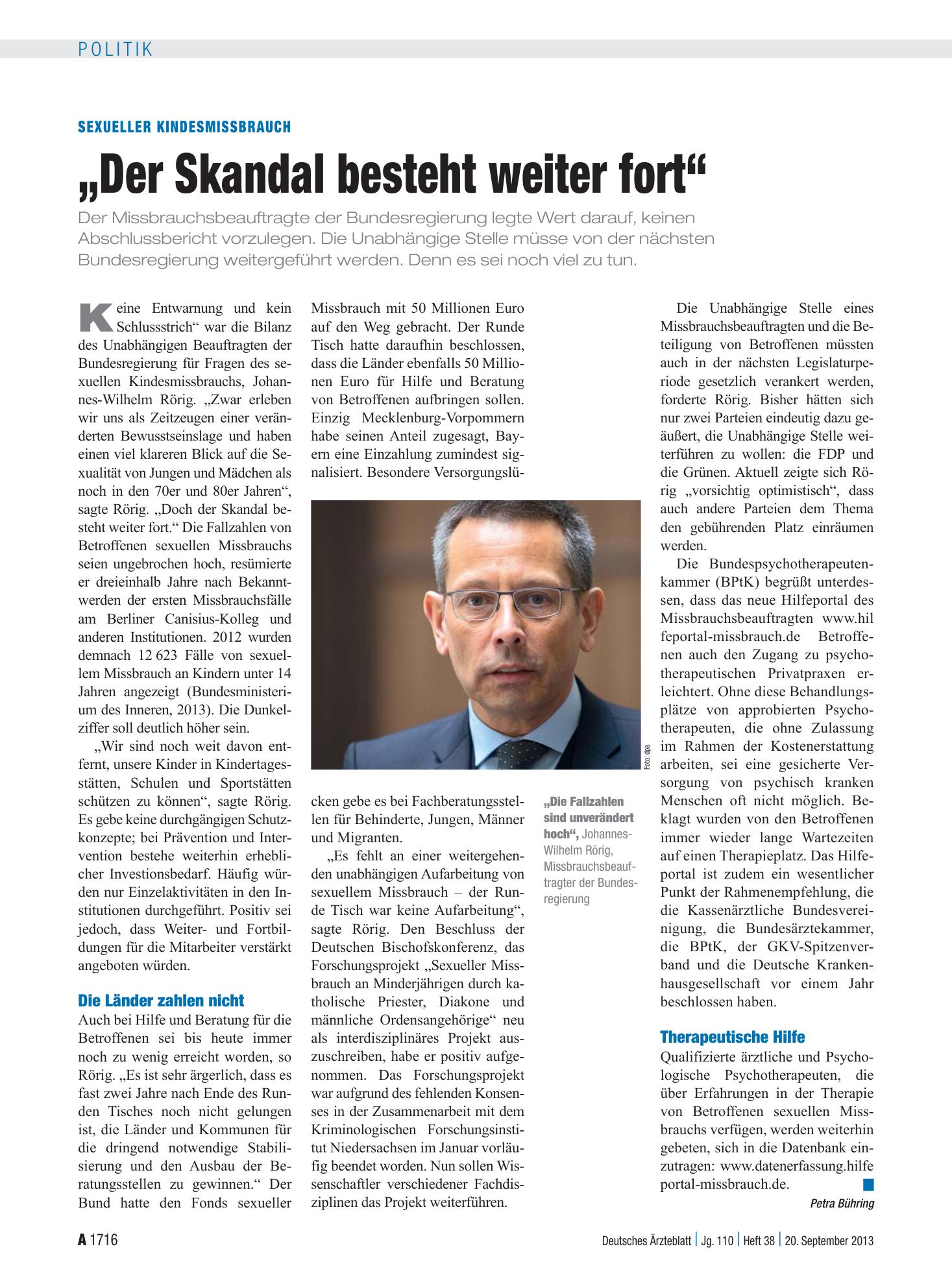 Vorschauseite 1: Sexueller Kindesmissbrauch: „Der Skandal besteht weiter fort“ – Deutsches Ärzteblatt