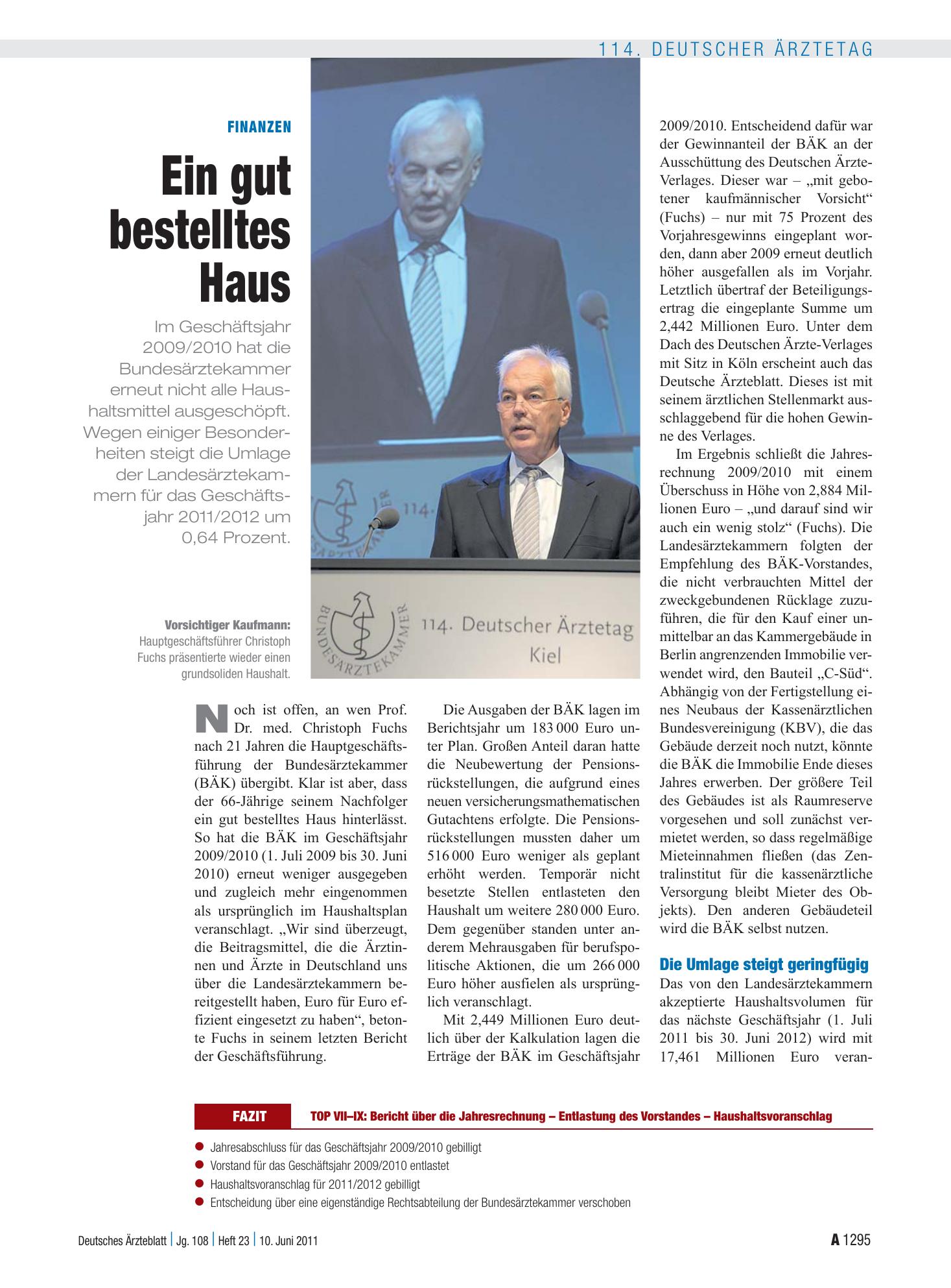 Vorschauseite 1: Finanzen: Ein gut bestelltes Haus – Deutsches Ärzteblatt