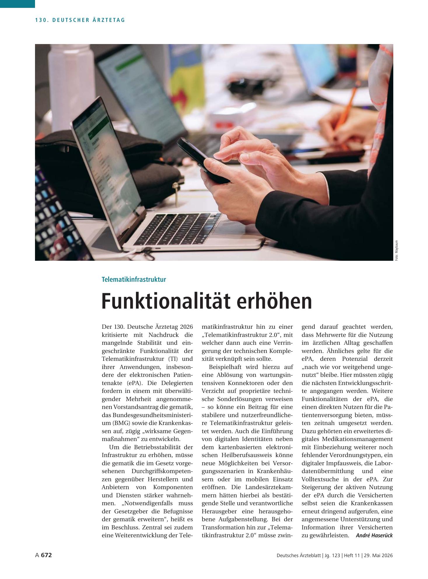 Vorschauseite 1: Telematikinfrastruktur: Funktionalität erhöhen – Deutsches Ärzteblatt