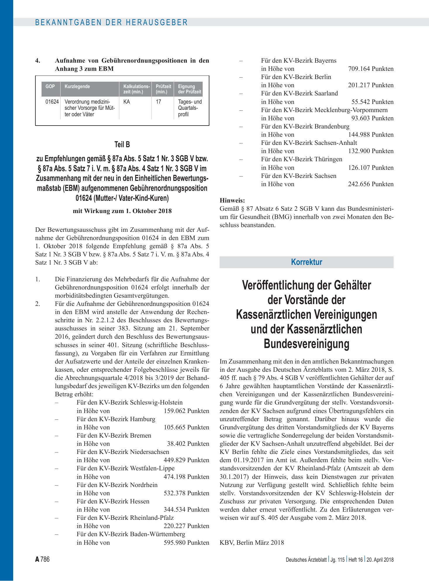 Vorschauseite 1: Veröffentlichung der Gehälter der Vorstände der Kassenärztlichen Vereinigungen und der Kassenärztlichen Bundesvereinigung – Deutsches Ärzteblatt