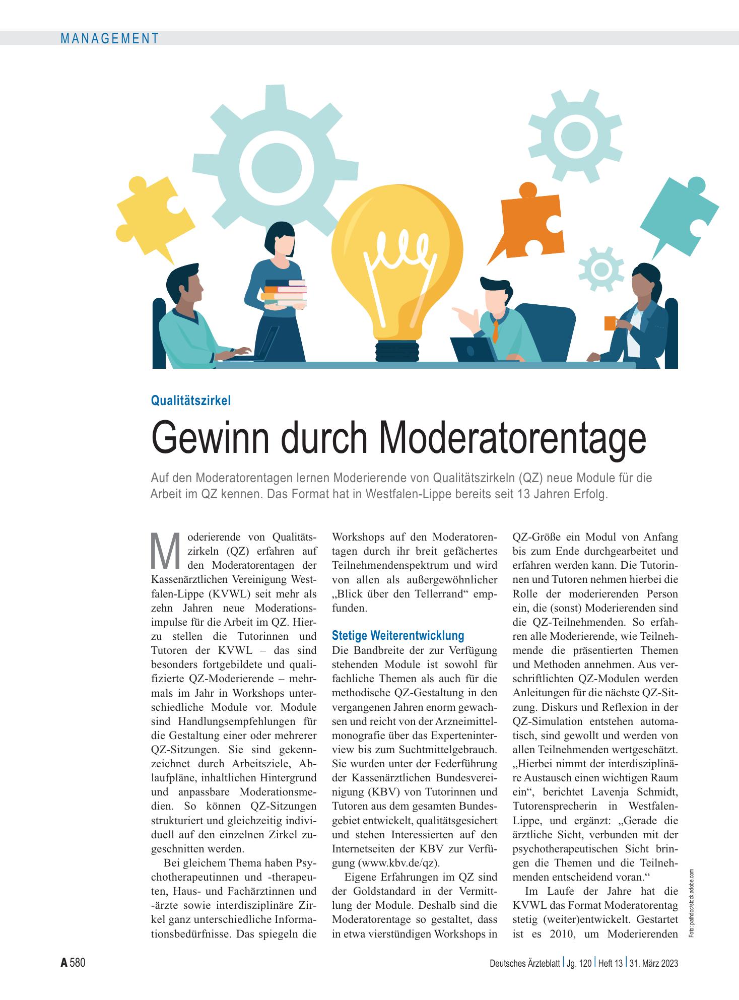 Vorschauseite 1: Qualitätszirkel: Gewinn durch Moderatorentage – Deutsches Ärzteblatt
