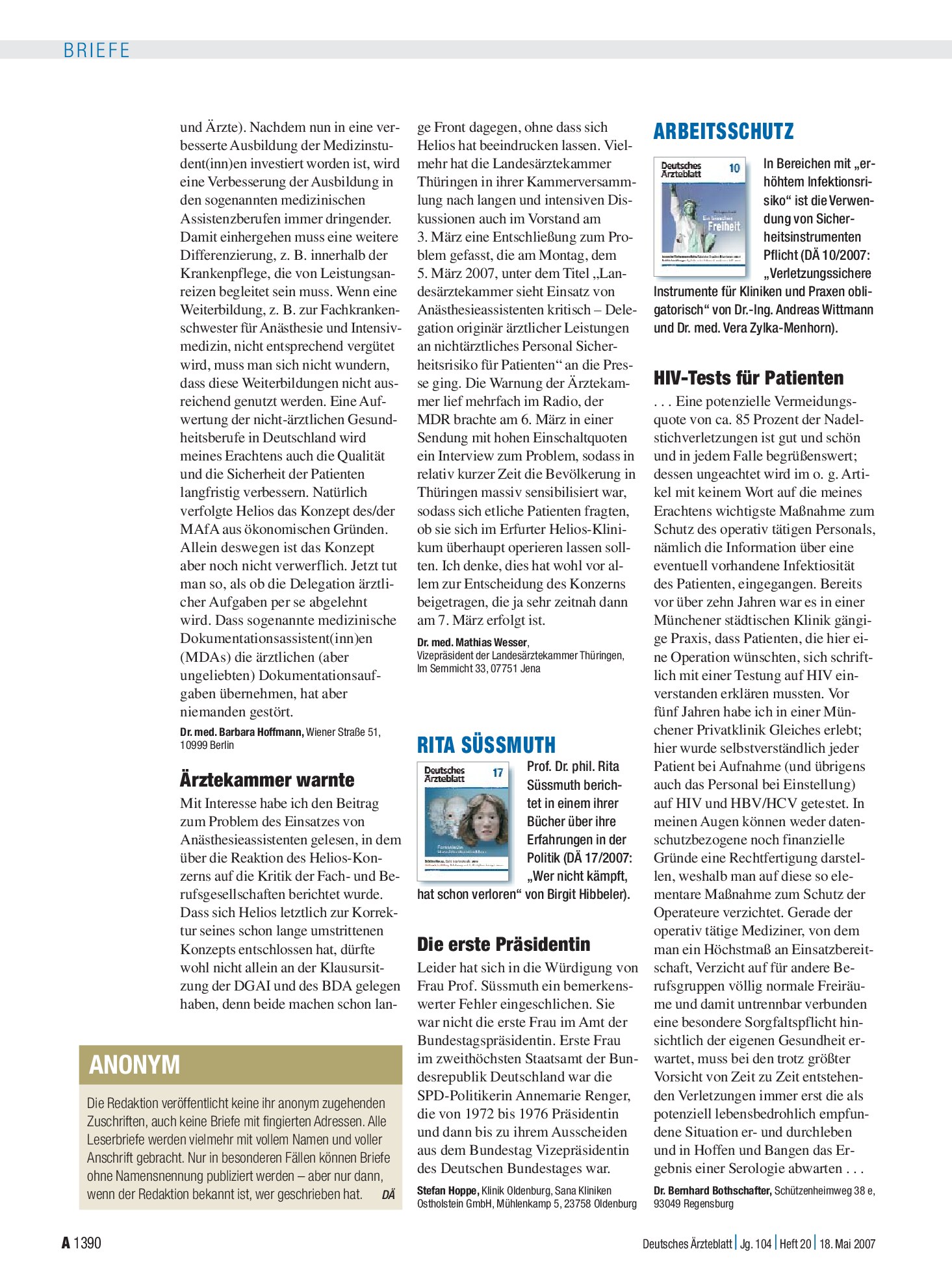 Vorschauseite 1: Parallelnarkosen: Ärztekammer warnte – Deutsches Ärzteblatt