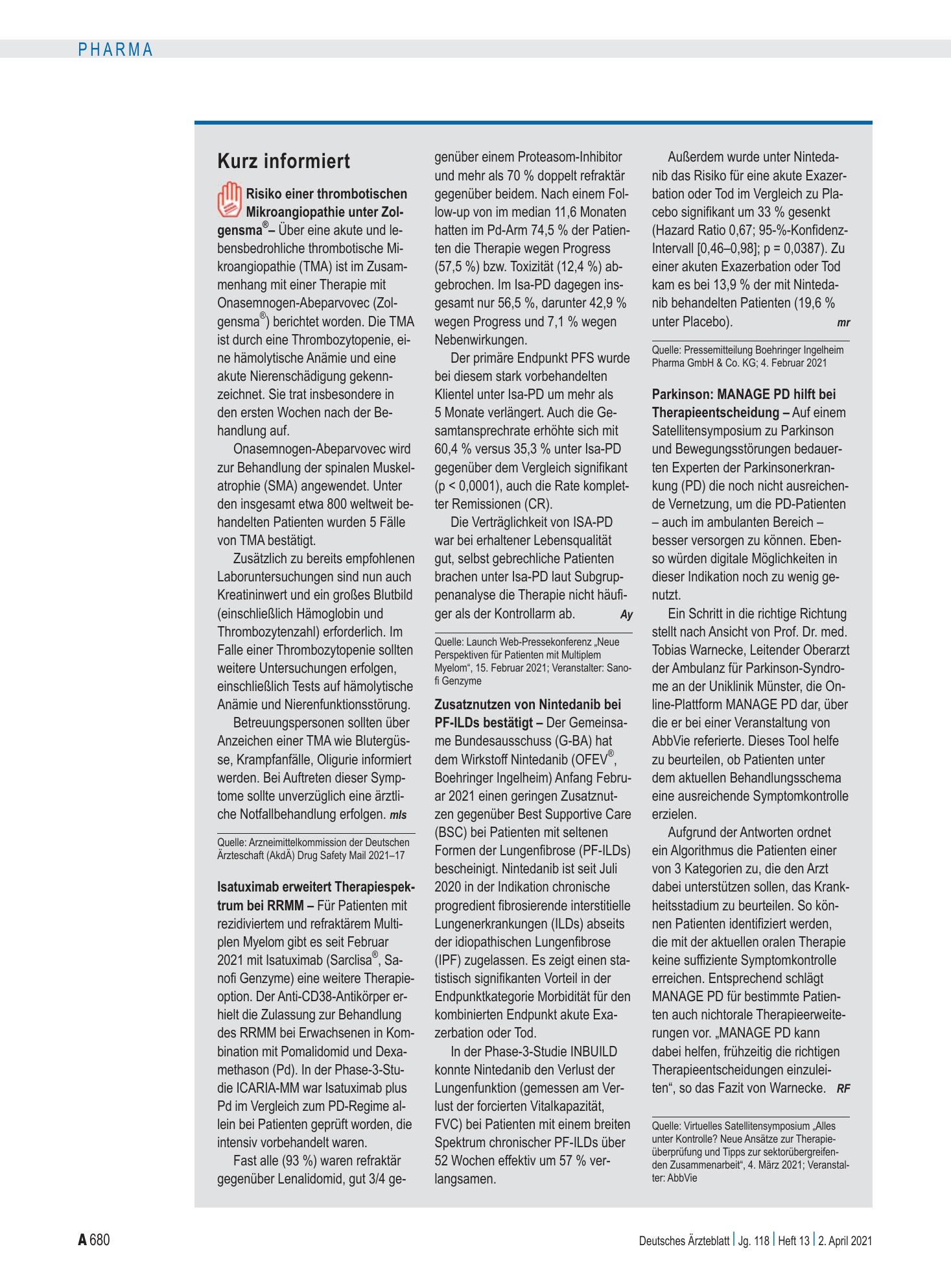 Vorschauseite 1: Kurz informiert – Deutsches Ärzteblatt