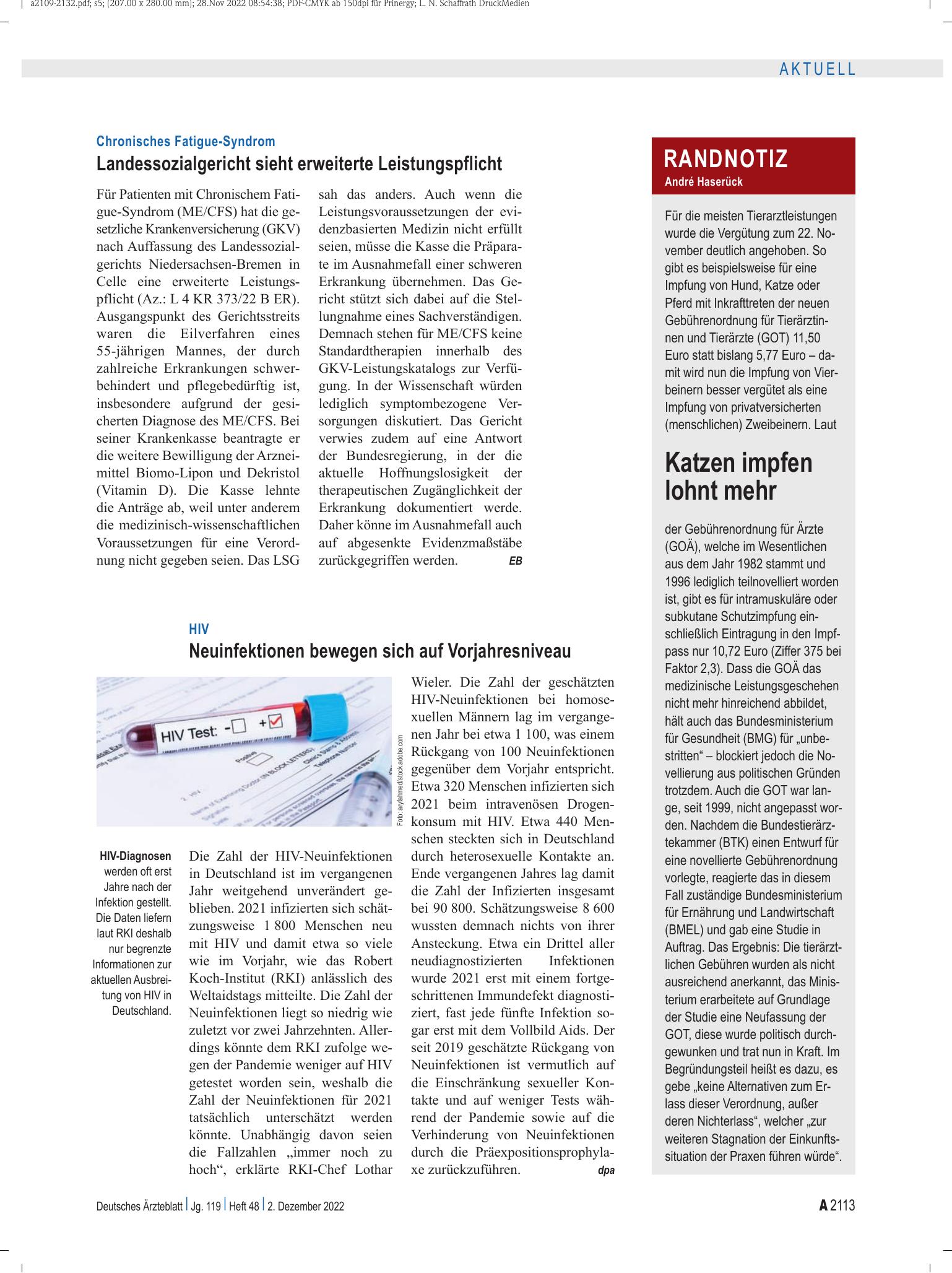 Vorschauseite 1: Randnotiz: Katzen impfen lohnt mehr – Deutsches Ärzteblatt