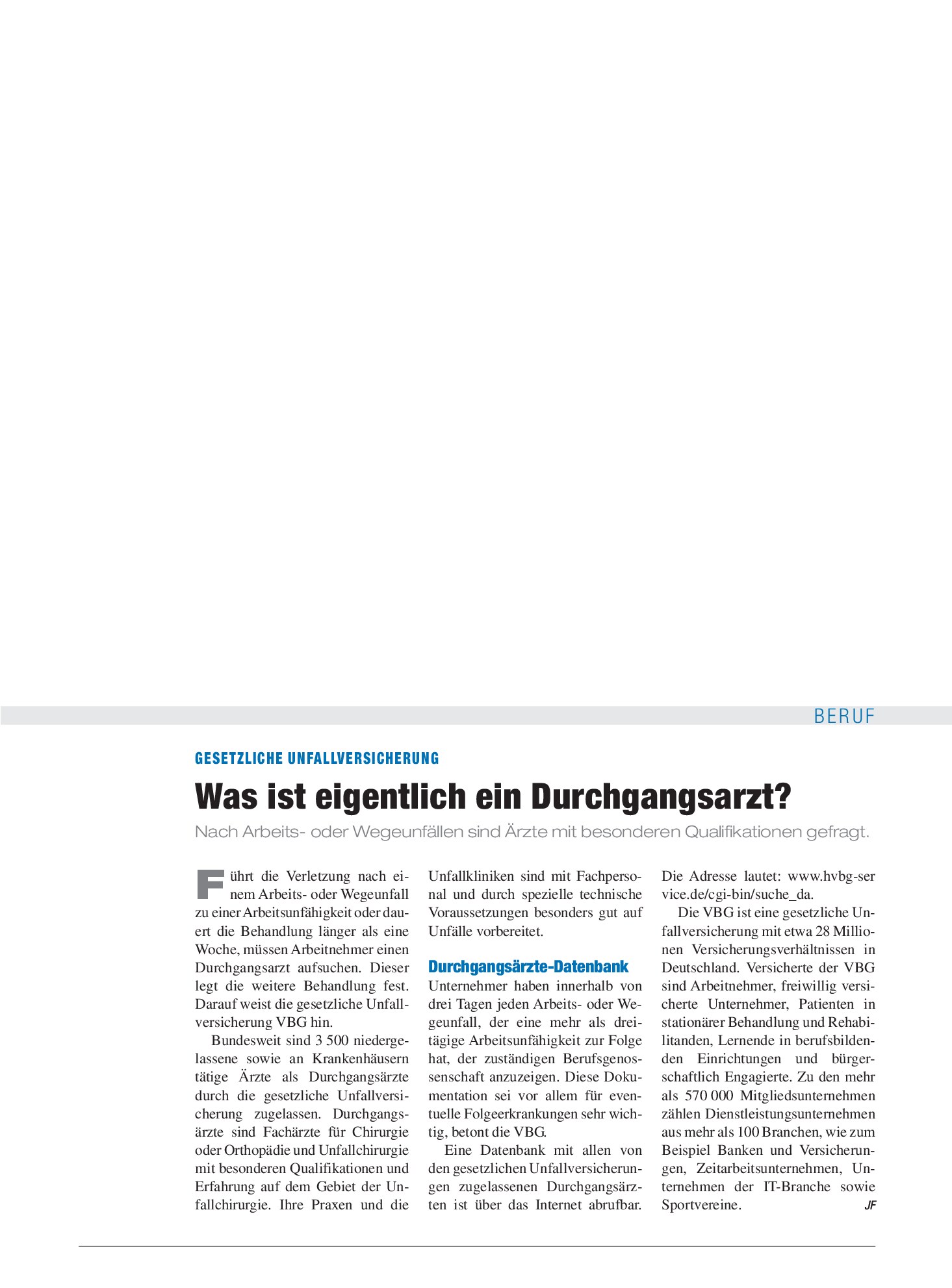 Vorschauseite 1: Gesetzliche Unfallversicherung: Was ist eigentlich ein Durchgangsarzt? – Deutsches Ärzteblatt