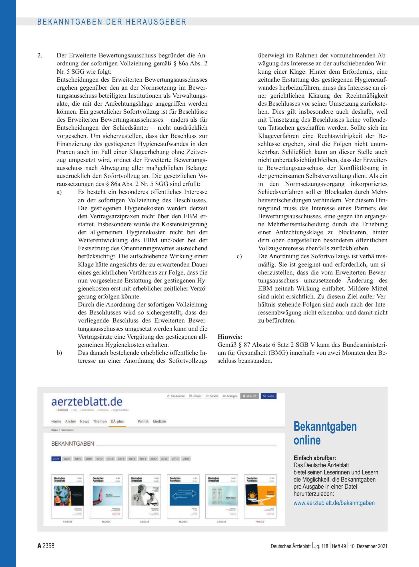 Vorschauseite 1: Bekanntgaben online – Deutsches Ärzteblatt