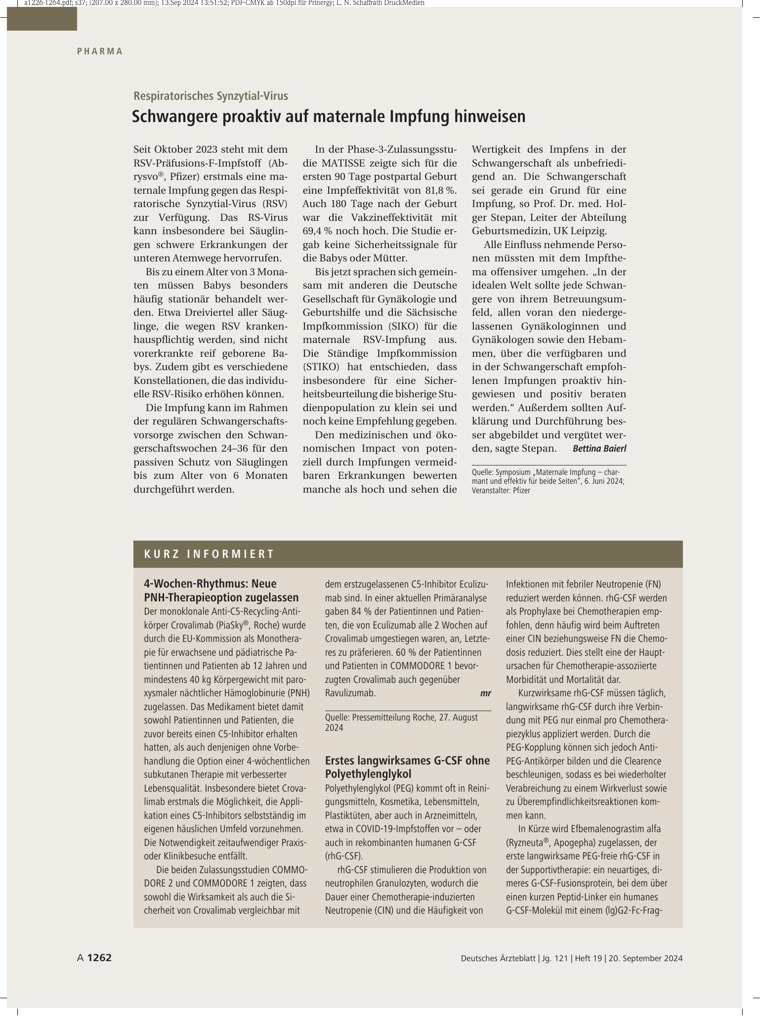 Vorschauseite 1: Kurz informiert – Deutsches Ärzteblatt