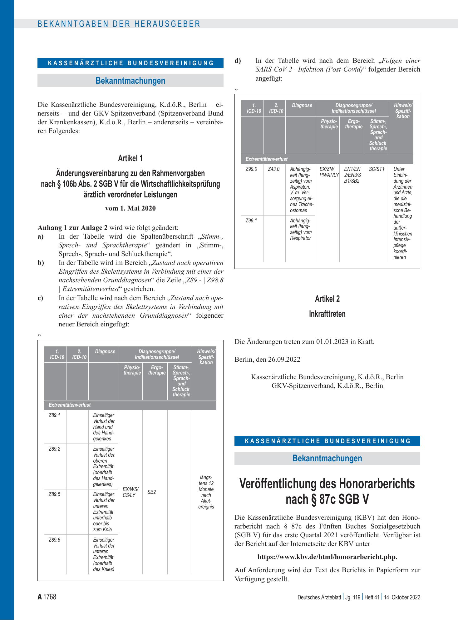 Vorschauseite 1: Veröffentlichung des Honorarberichts nach § 87c SGB V – Deutsches Ärzteblatt