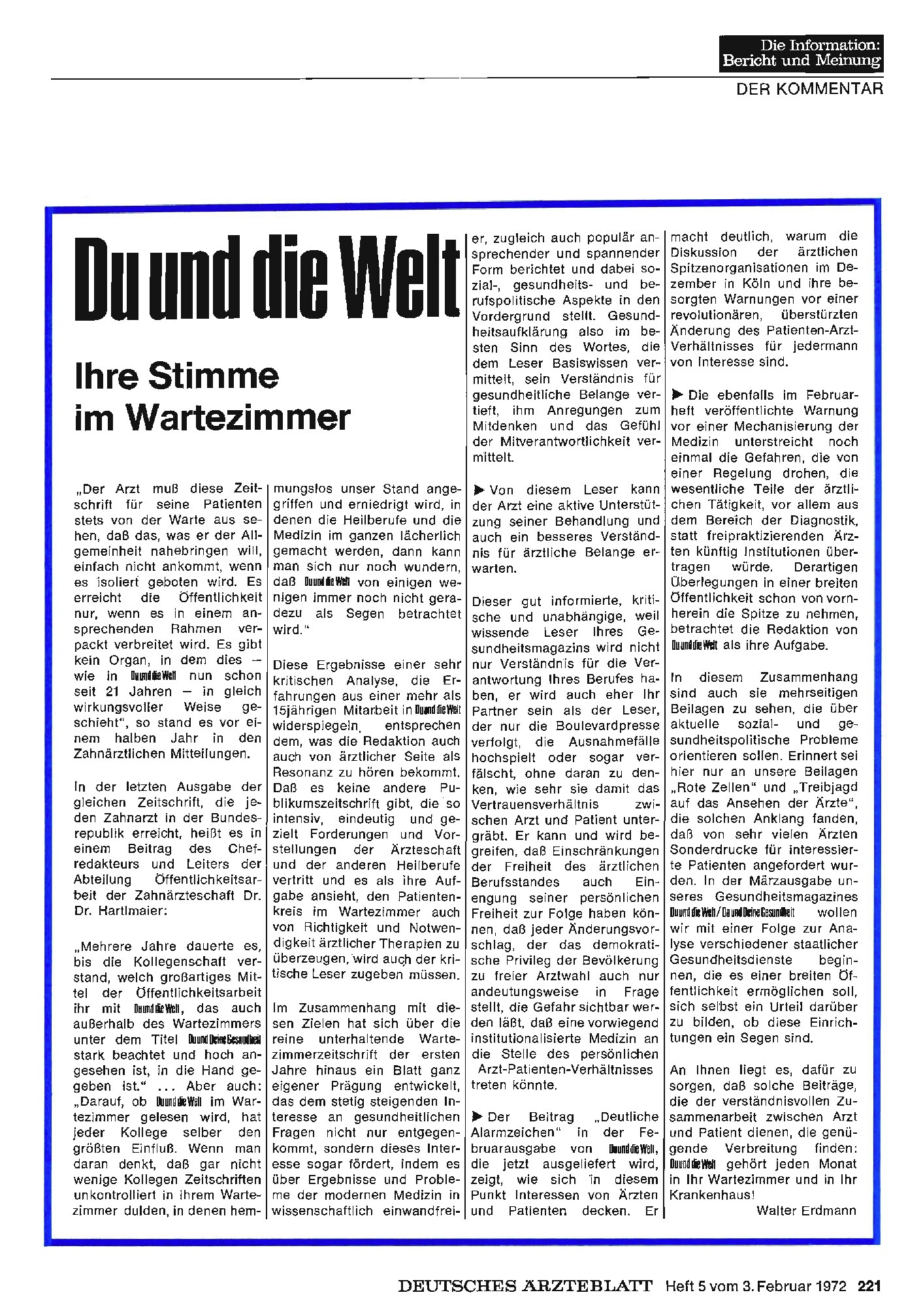Vorschauseite 1: Du und die Welt: Ihre Stimme im Wartezimmer