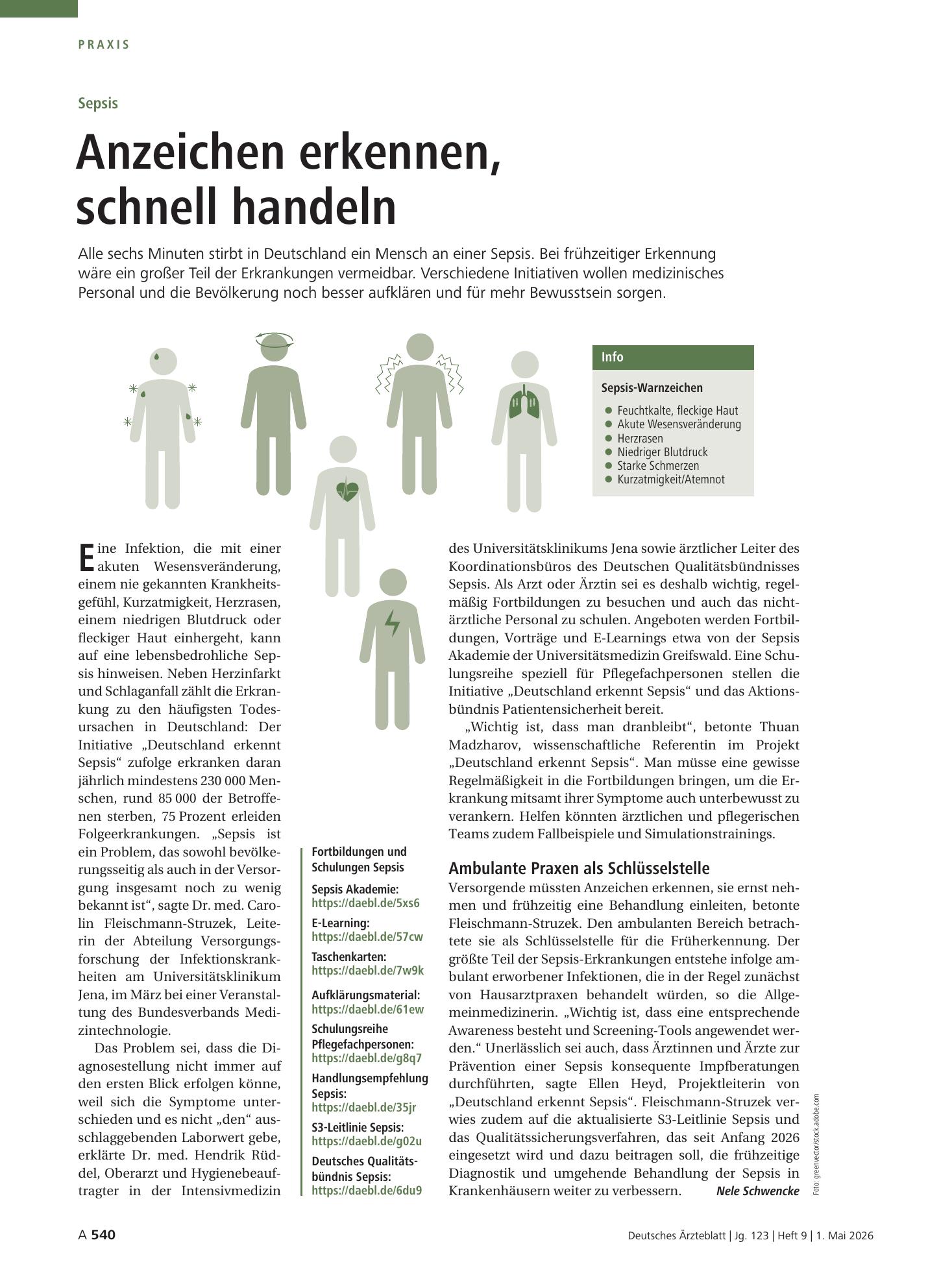 Vorschauseite 1: Sepsis: Anzeichen erkennen, schnell handeln – Deutsches Ärzteblatt